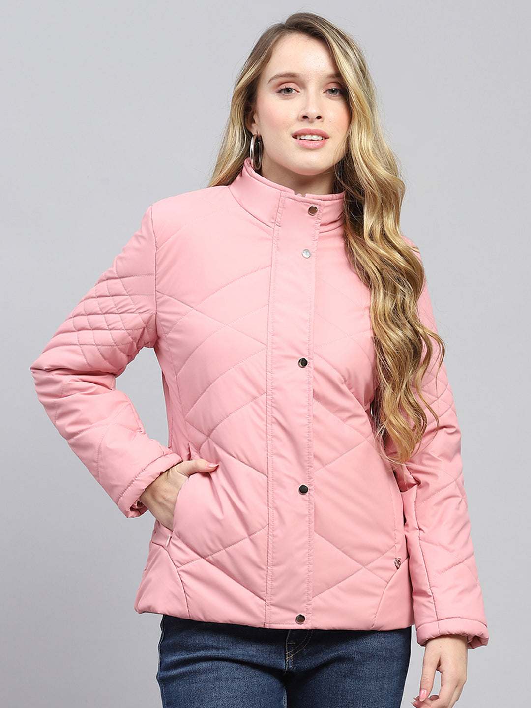 Quilted Jacket Monte Carlo Pink Jacket Buy Women Pink Solid Mock