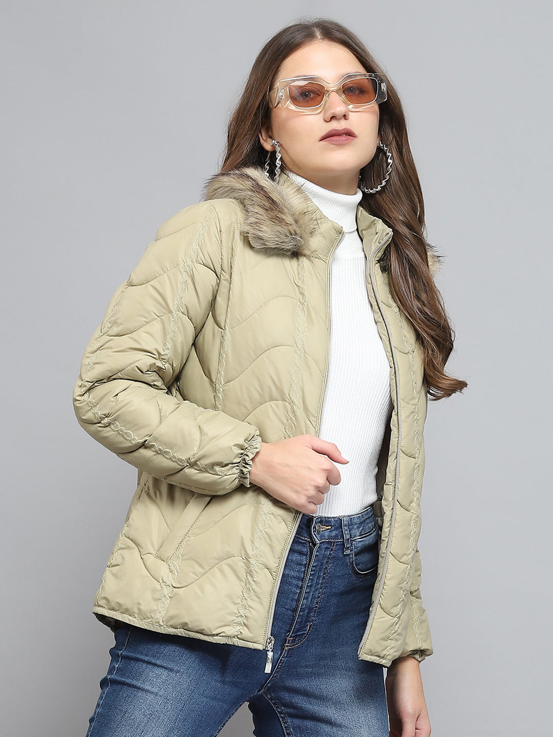Women Camel Brown Self Design Collar Full Sleeve Jacket