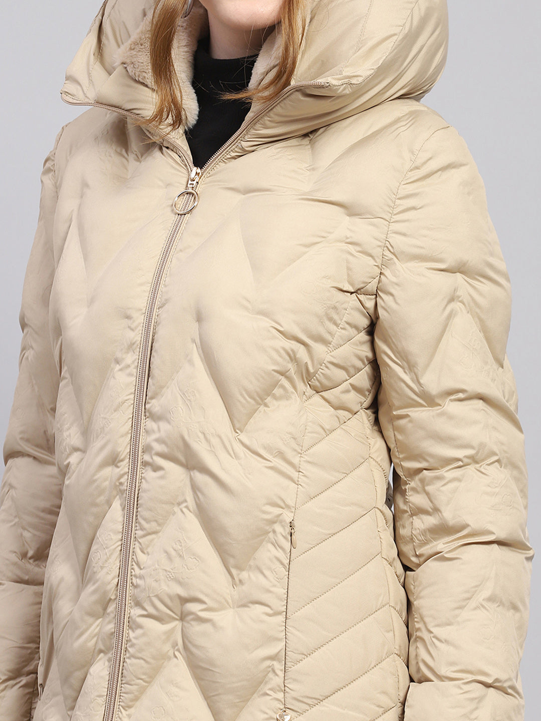 Women Beige Solid Hooded Full Sleeve Jacket
