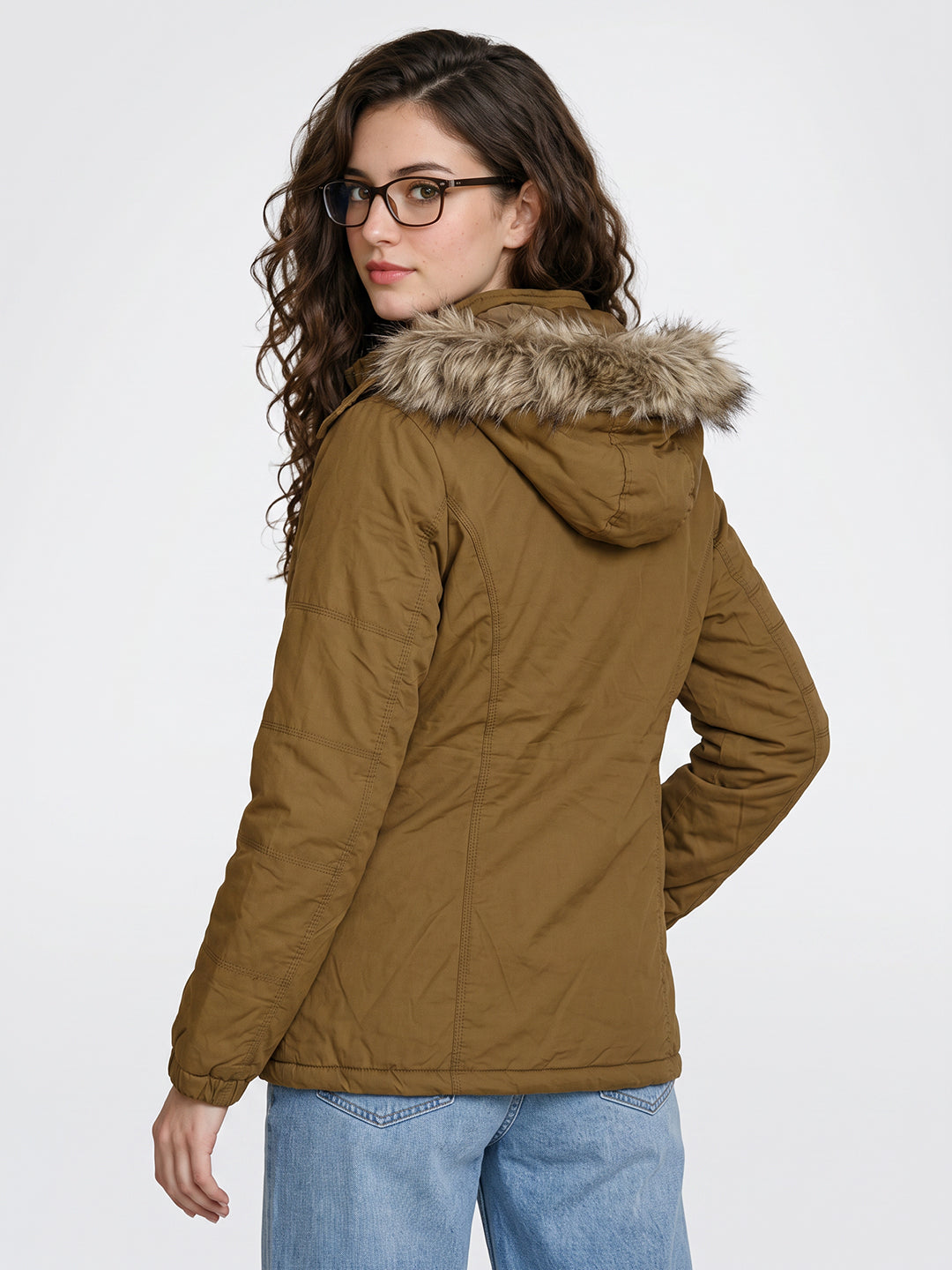 Women Maroon Solid Detachable Hood Full Sleeve Padded Jacket
