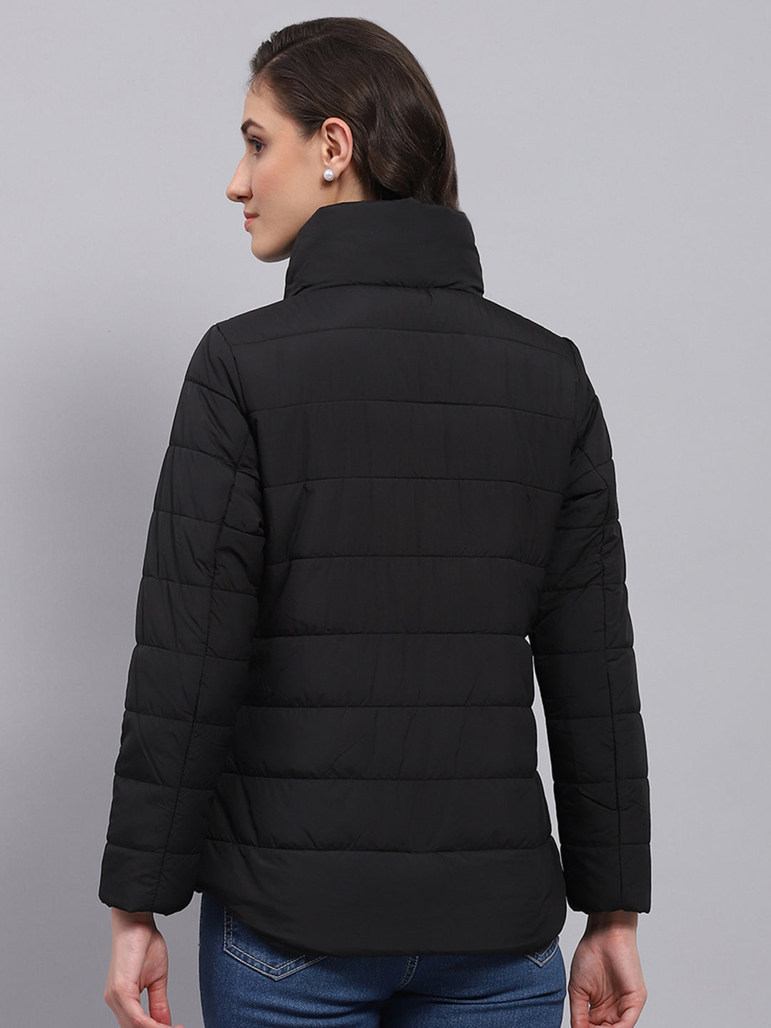 Women Black Solid High Neck Full Sleeve Heating Jacket