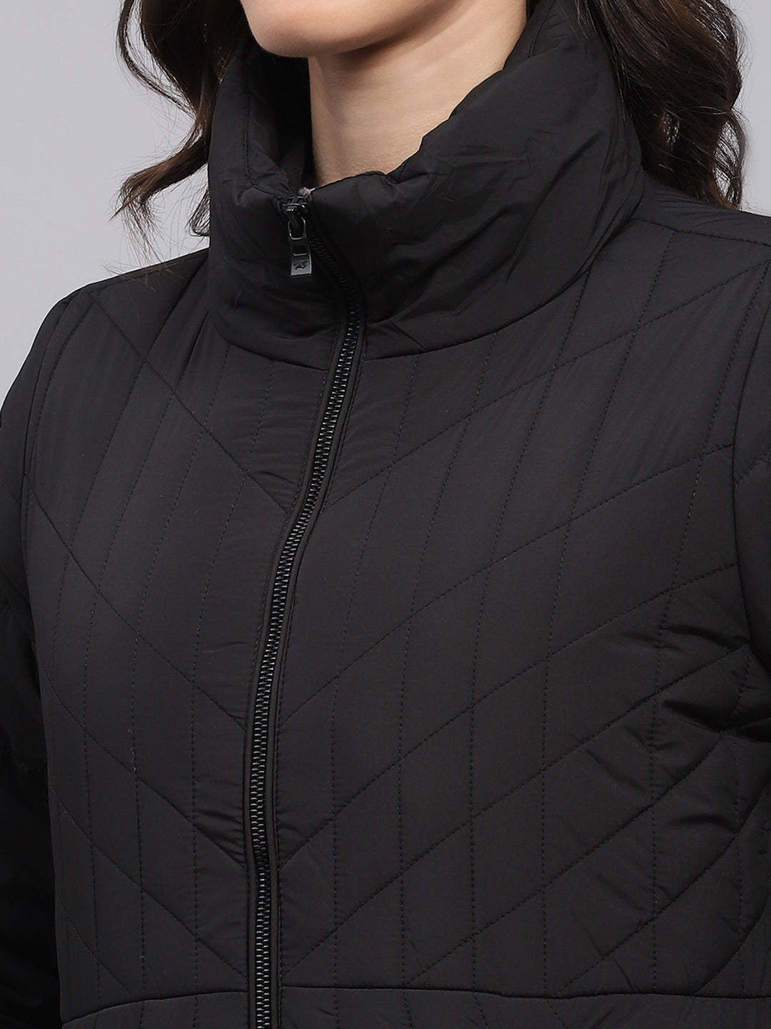 Women Black Solid High Neck Full Sleeve Heating Jacket
