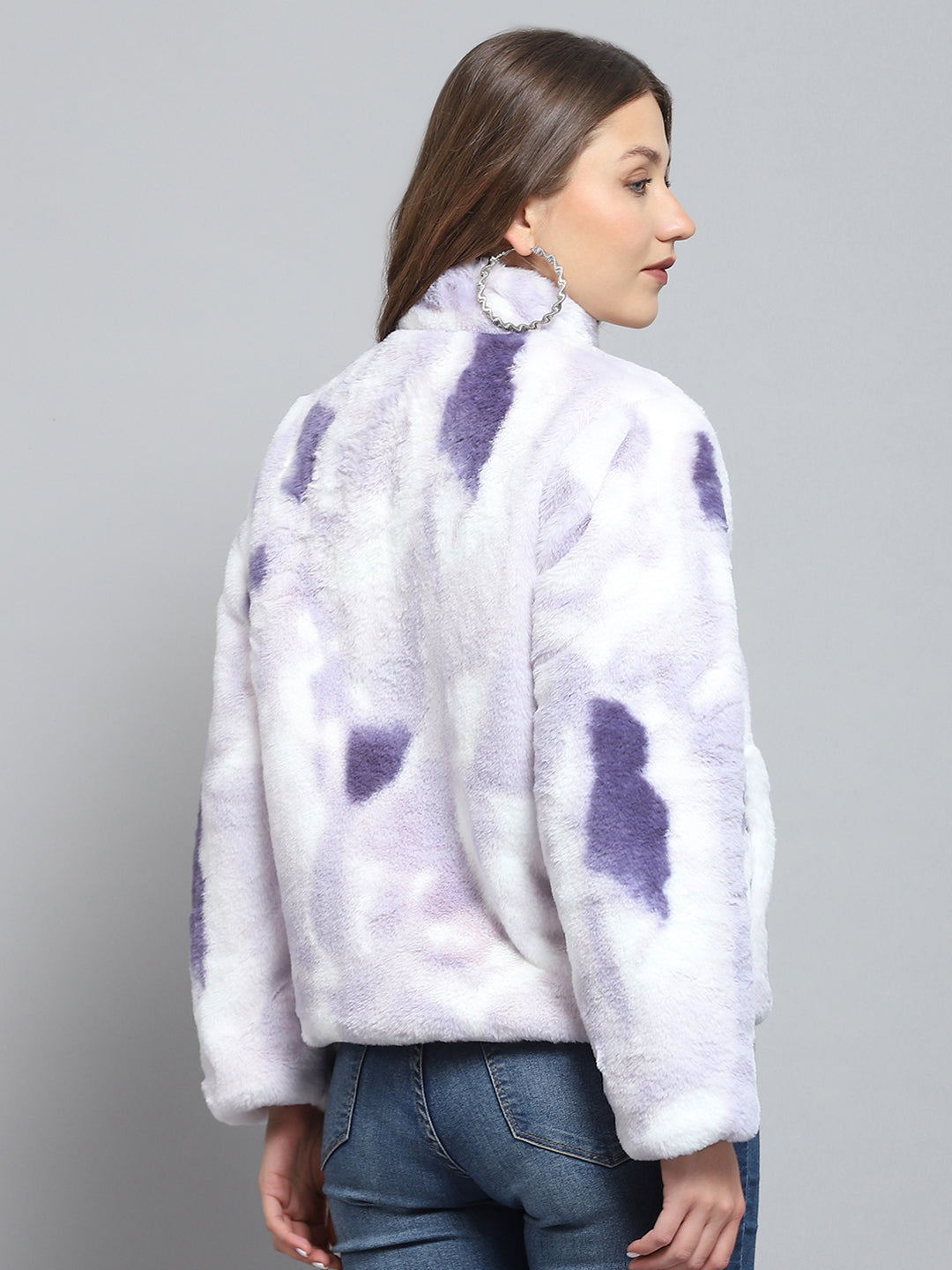 Women Purple Solid Collar Full Sleeve Reversible Jacket