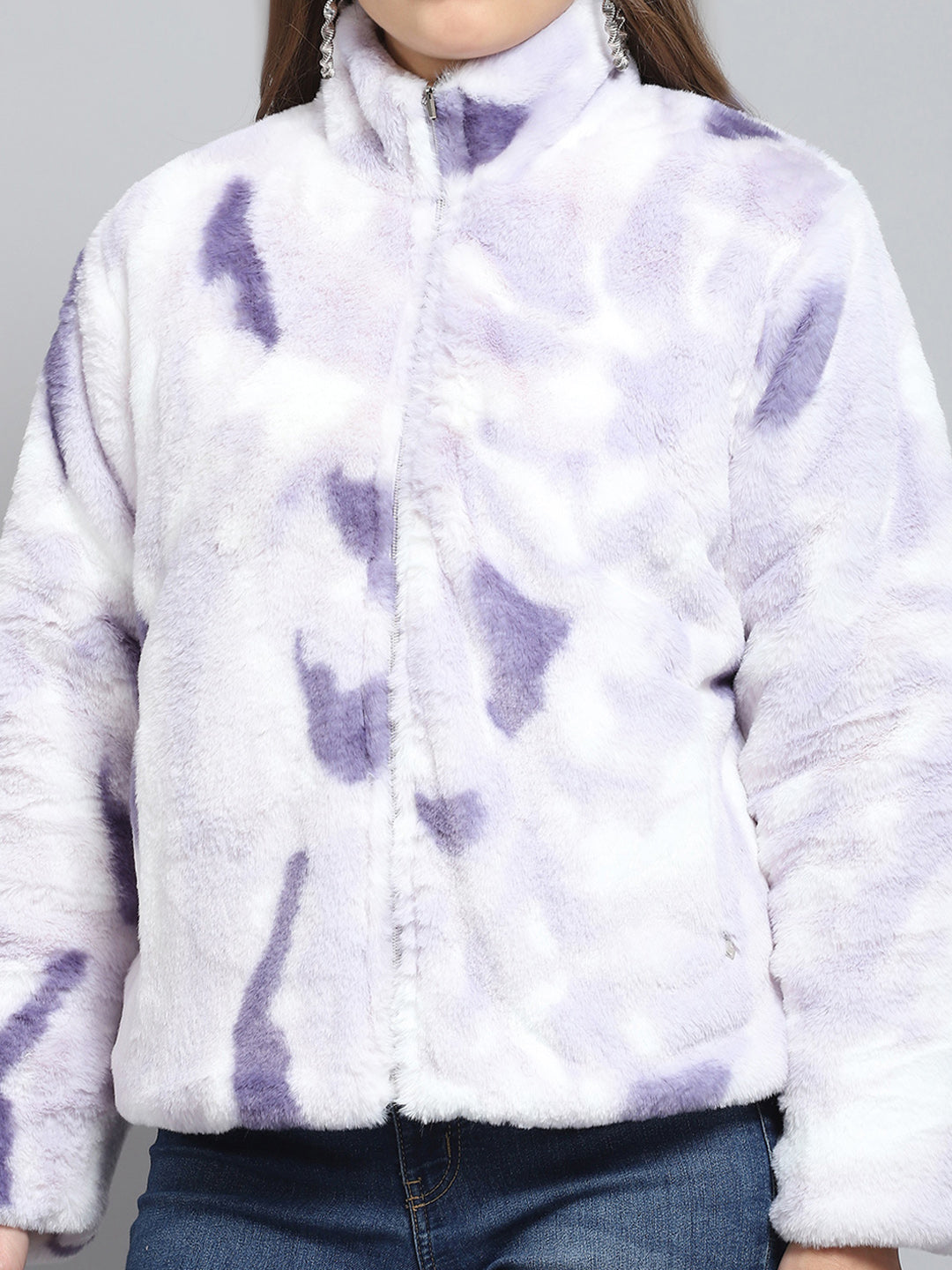 Women Purple Solid Collar Full Sleeve Reversible Jacket