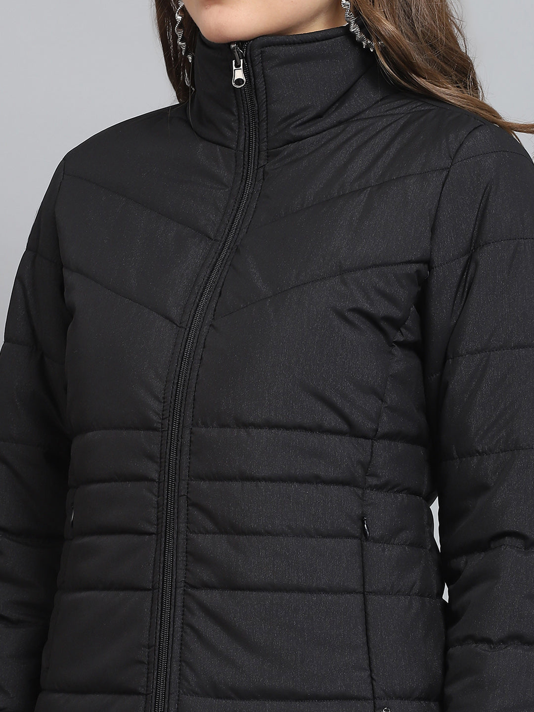 Women Black Solid Collar Full Sleeve Reversible Jacket