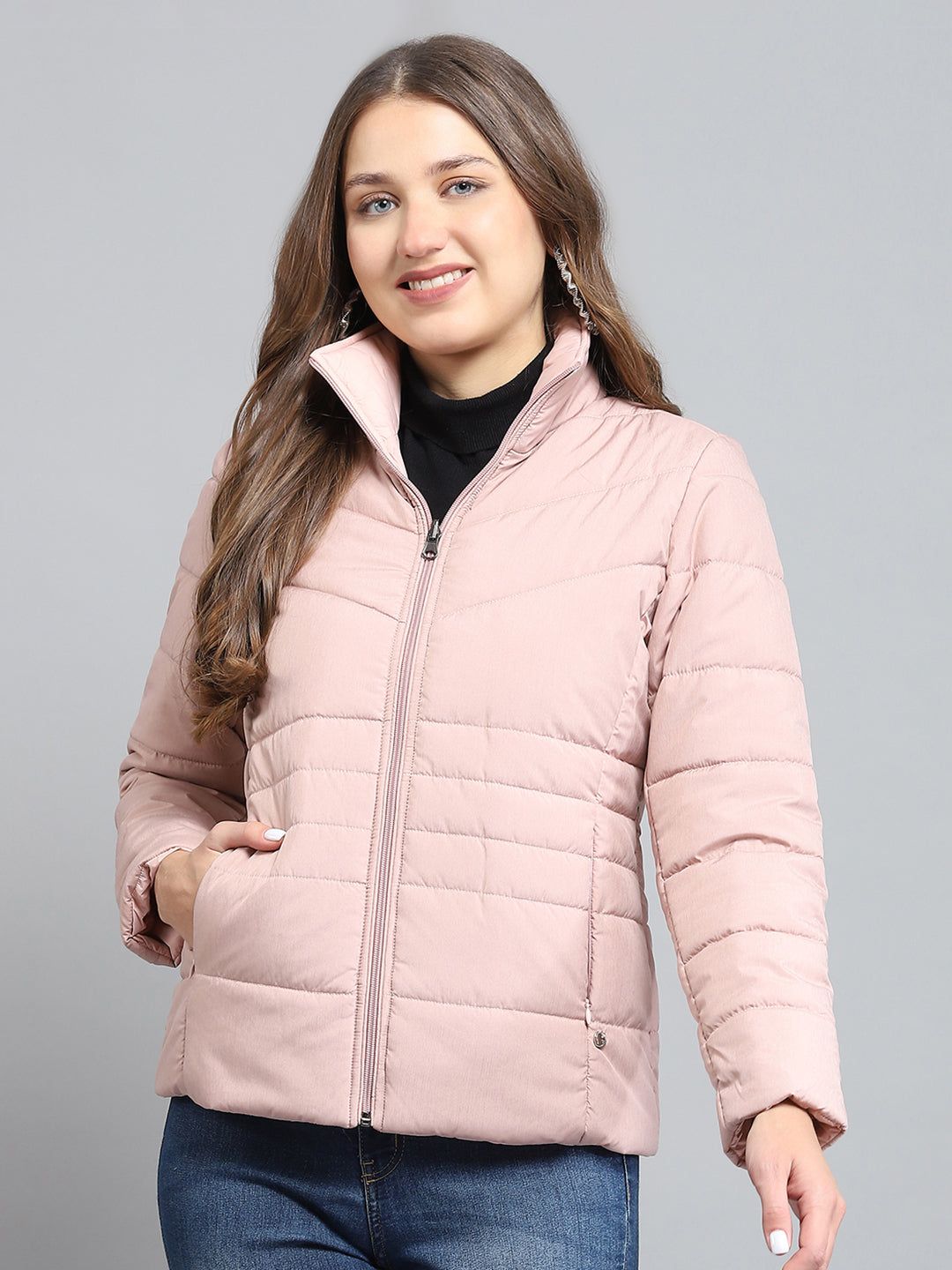 Women Pink Solid Collar Full Sleeve Reversible Jacket
