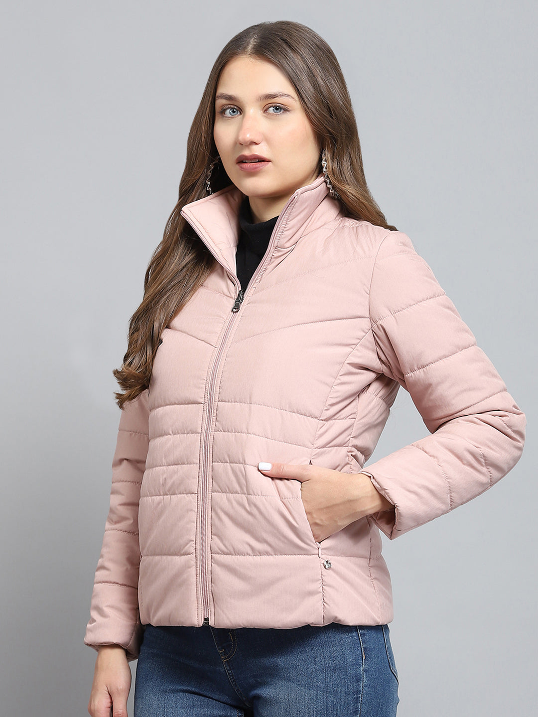 Women Pink Solid Collar Full Sleeve Reversible Jacket
