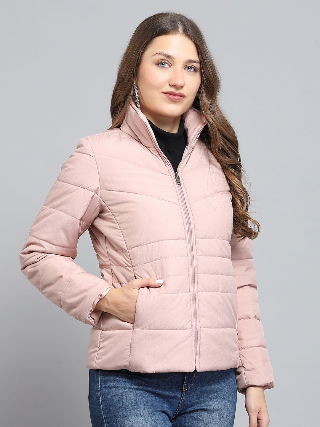 Women Pink Solid Collar Full Sleeve Reversible Jacket