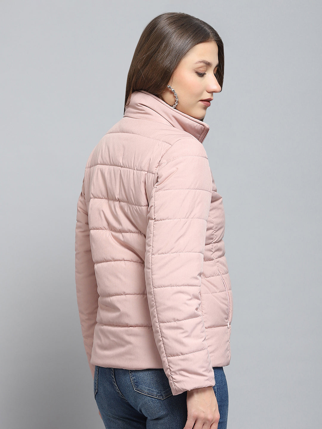 Women Pink Solid Collar Full Sleeve Reversible Jacket