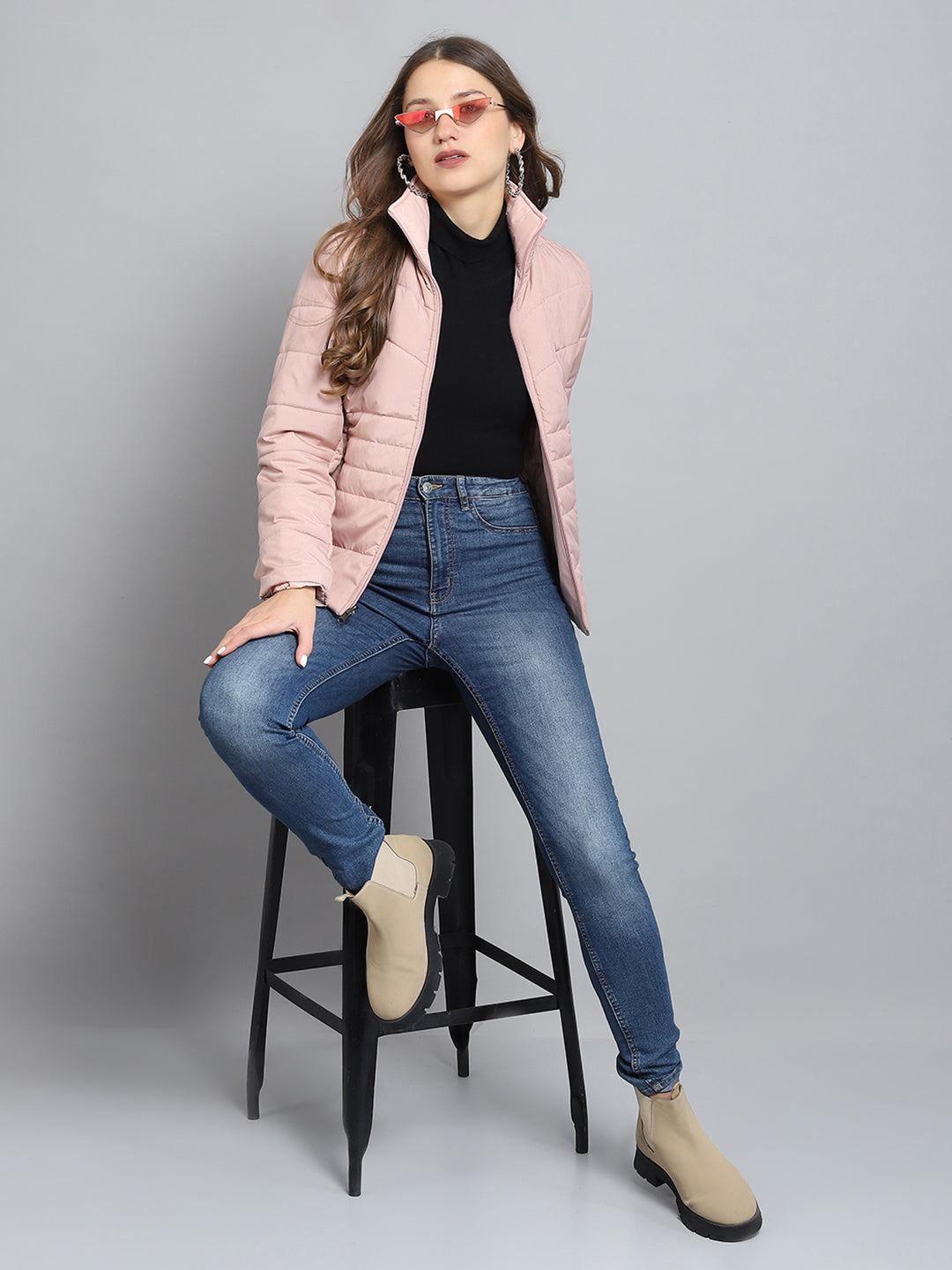 Women Pink Solid Collar Full Sleeve Reversible Jacket