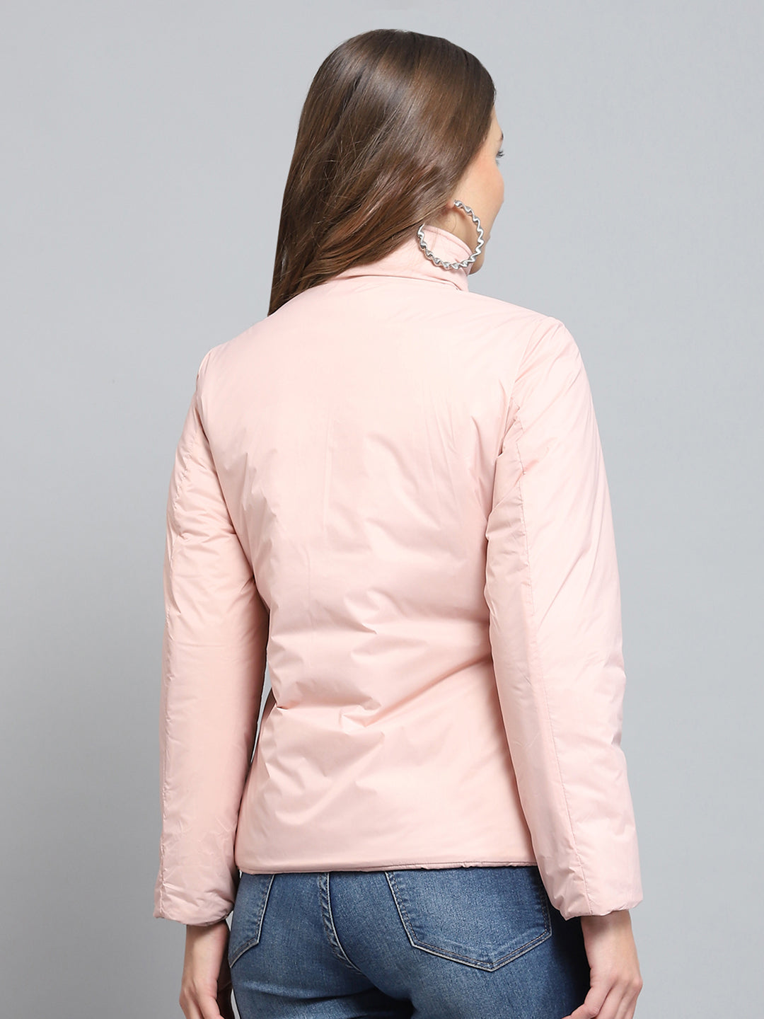 Women Pink Solid Collar Full Sleeve Reversible Jacket