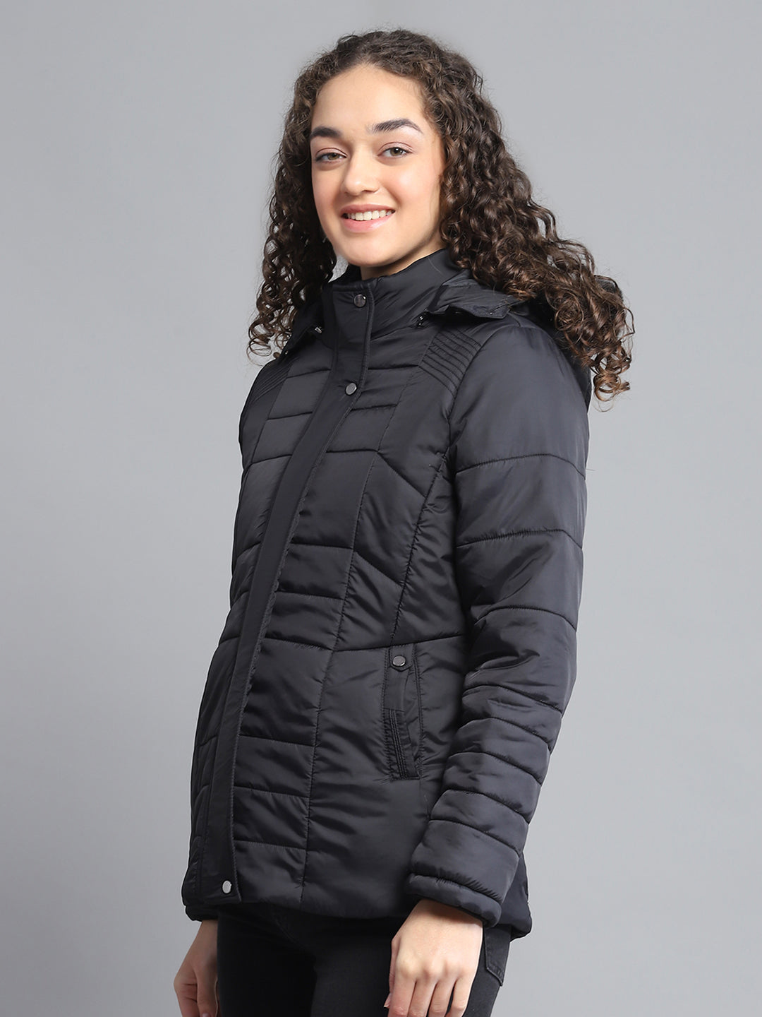 Women Black Self Design Hooded Jacket Set (1 Full & 1 Half Sleeve Reversible)