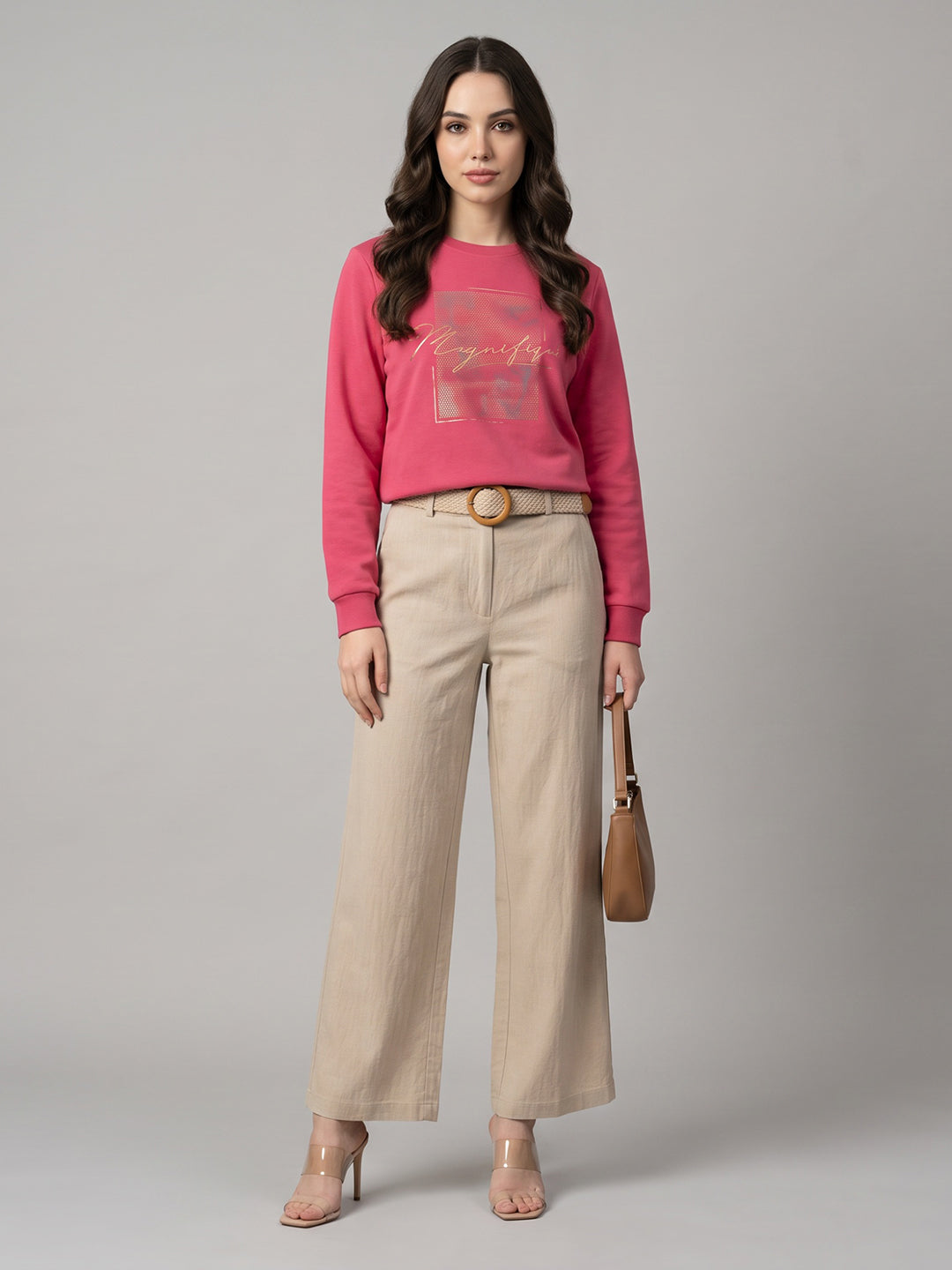 Women Coral Printed Round Neck Full Sleeve Sweatshirt