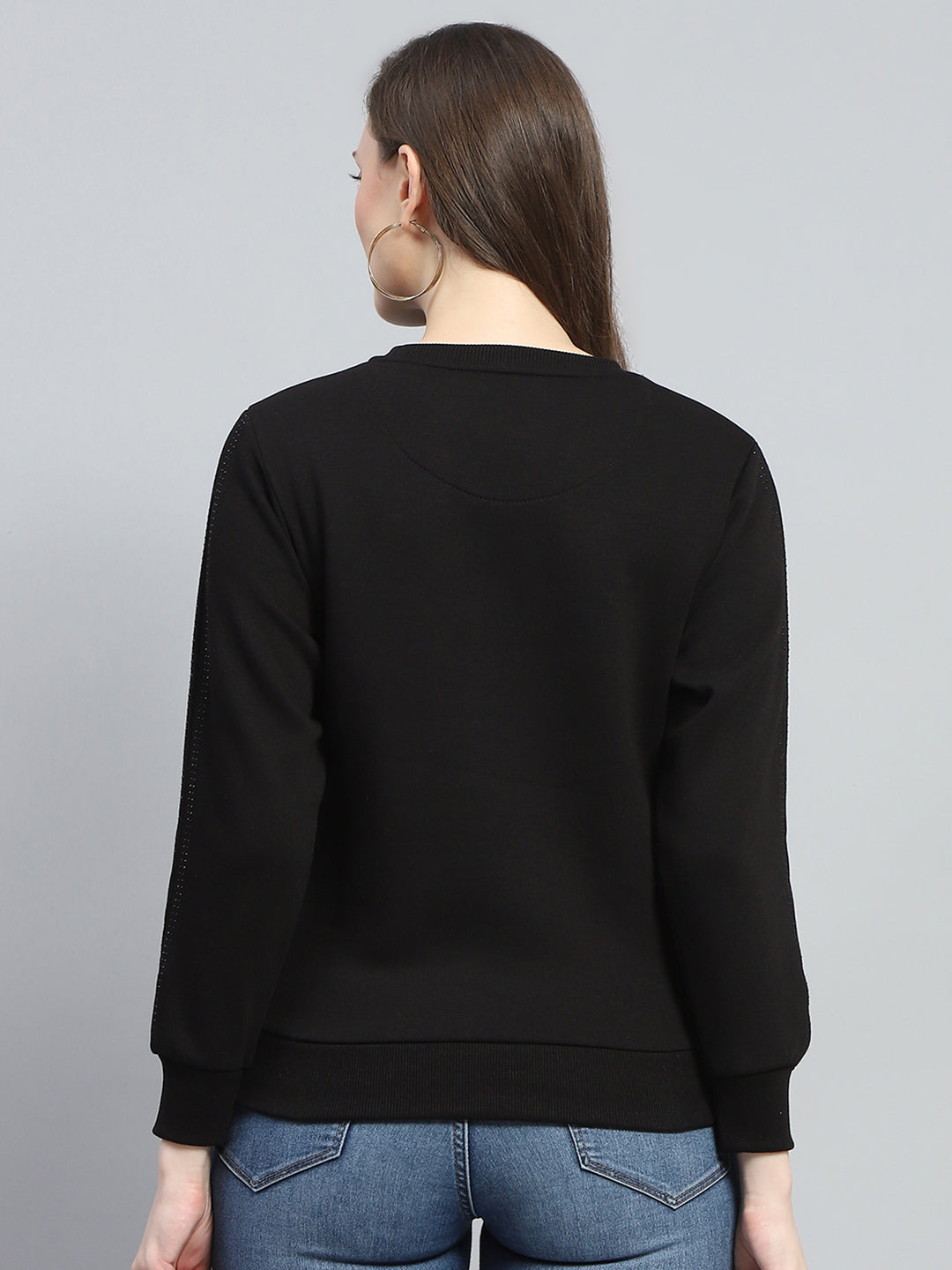 Women Black Printed Round Neck Full Sleeve Sweatshirt