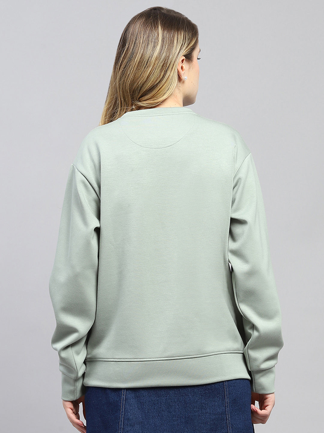 Women Green Printed Round Neck Full Sleeve Sweatshirt