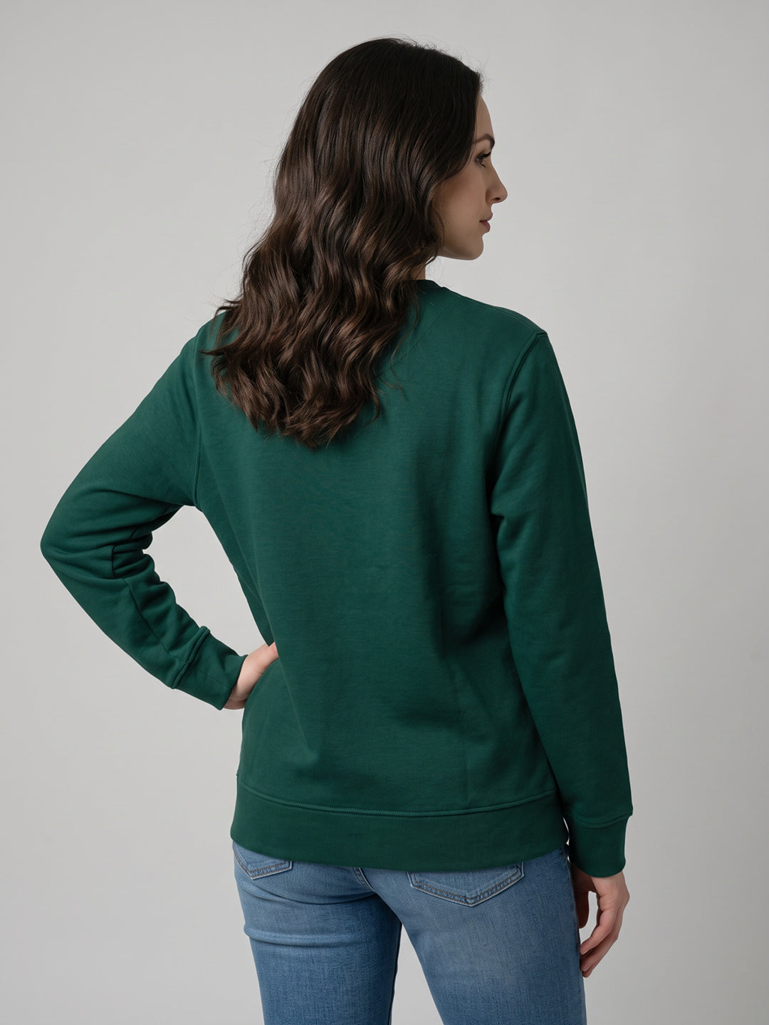 Women Green Geometric Round Neck Full Sleeve Sweatshirt