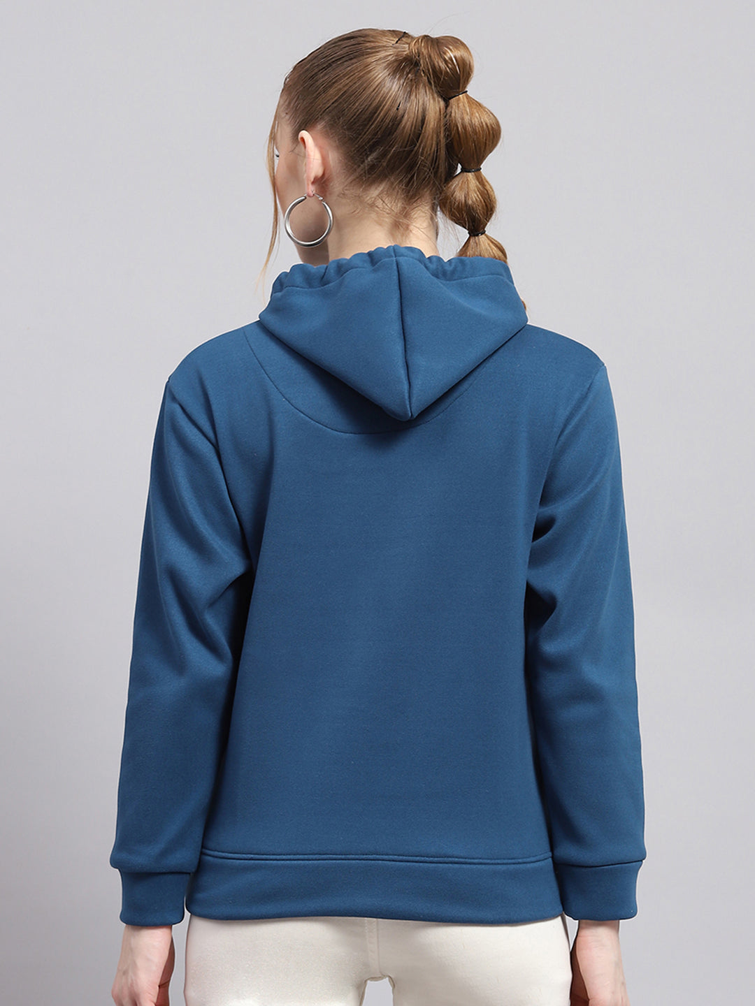 Women Blue Printed Hooded Full Sleeve Sweatshirt