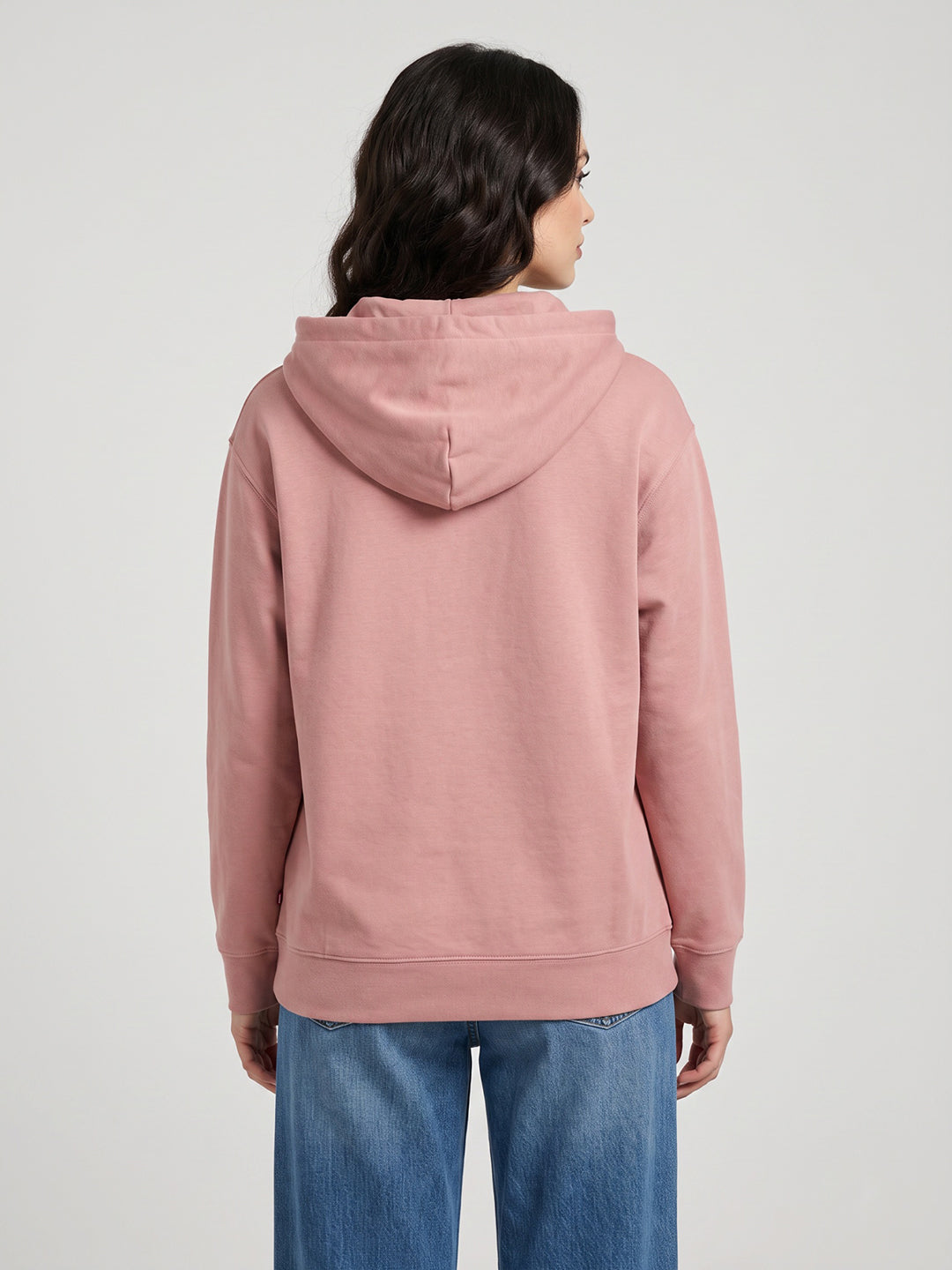 Women Peach Printed Hooded Full Sleeve Sweatshirt