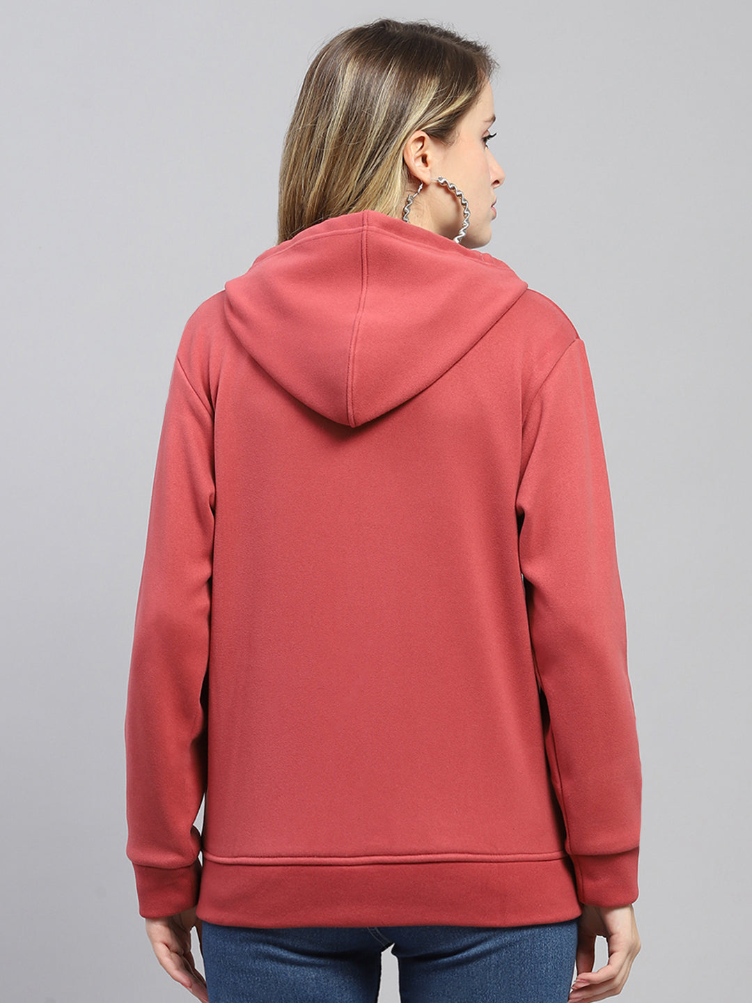 Women Rust Printed Hooded Full Sleeve Sweatshirt