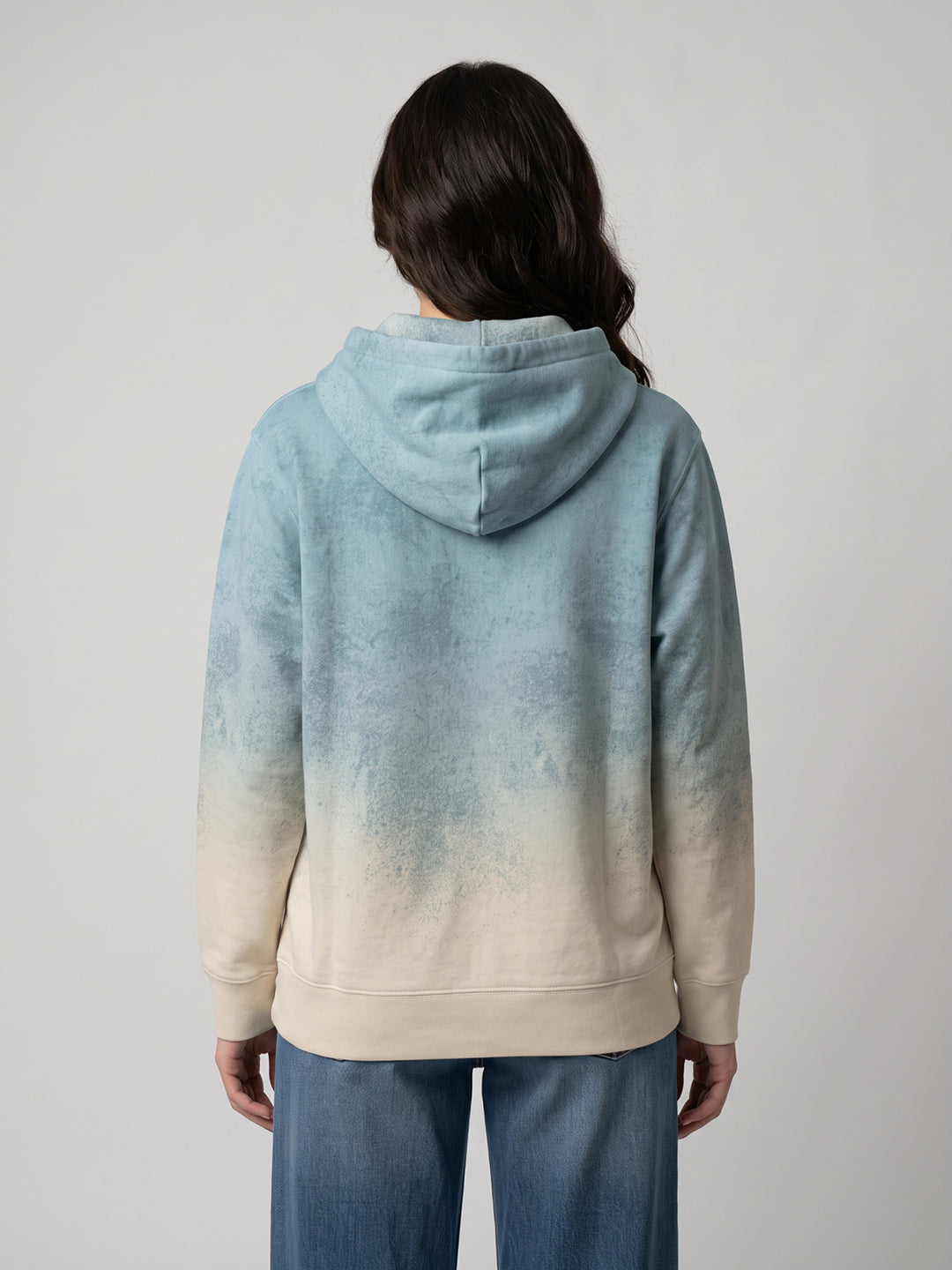 Women Blue Printed Hooded Full Sleeve Sweatshirt