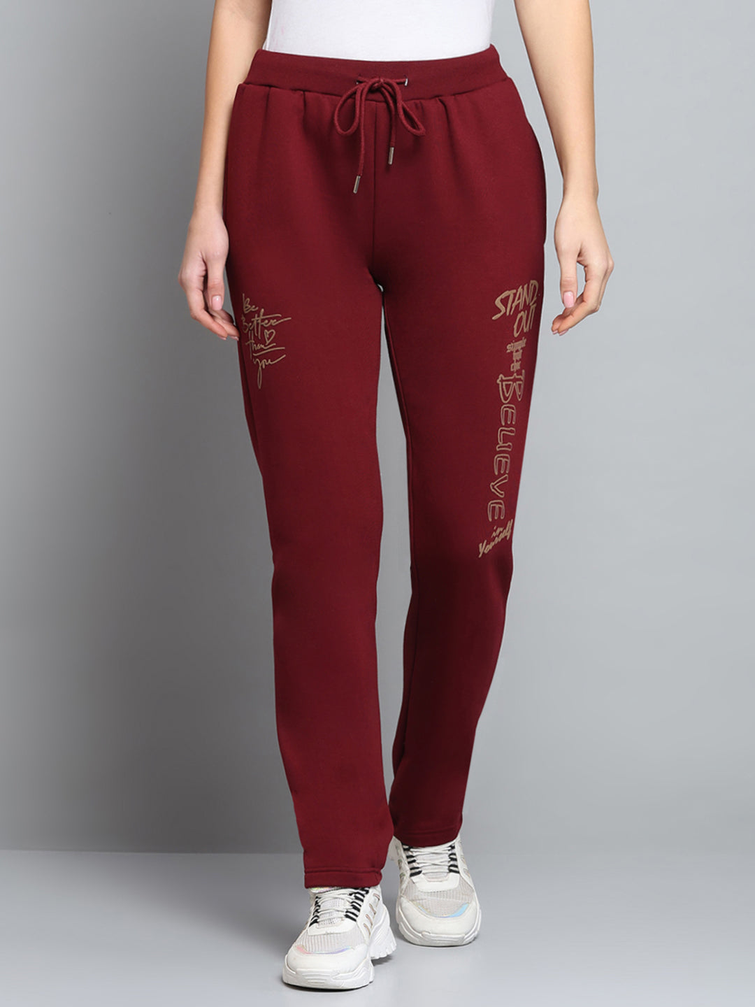 Women Maroon Printed Regular Fit Winter Lower