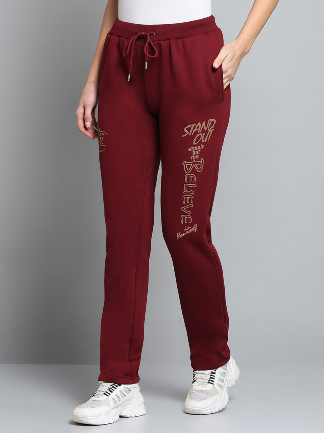 Women Maroon Printed Regular Fit Winter Lower