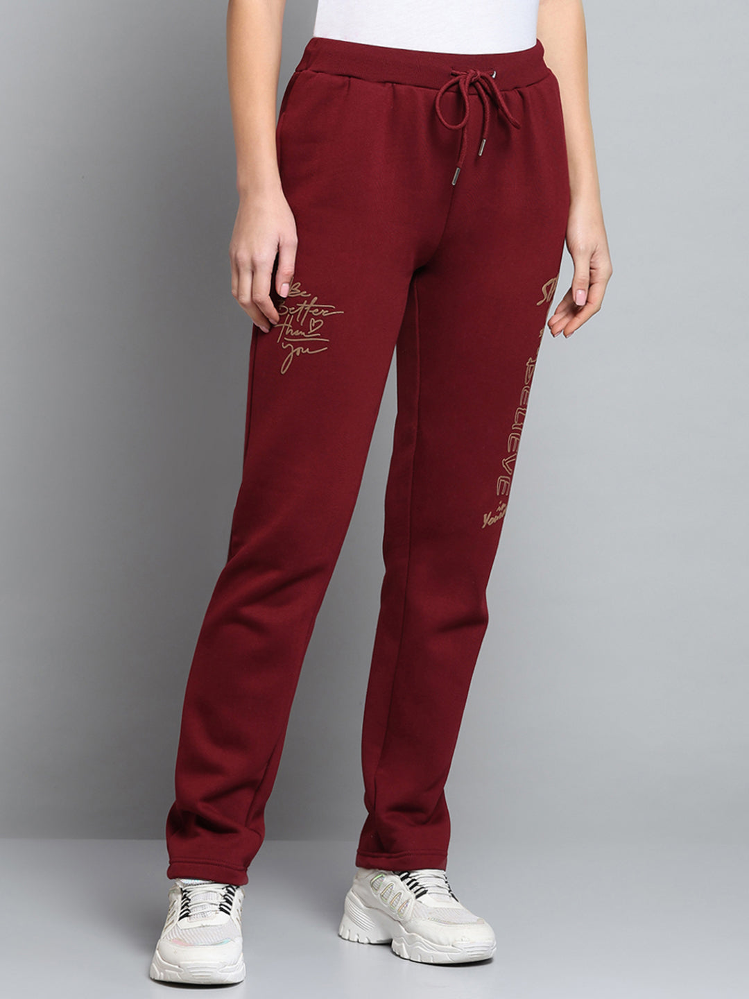 Women Maroon Printed Regular Fit Winter Lower
