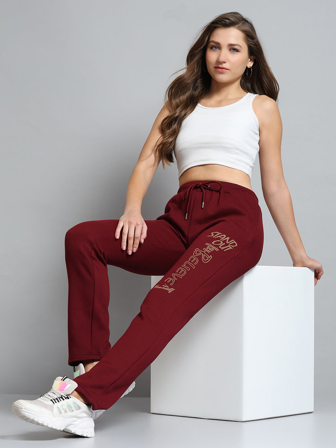 Women Maroon Printed Regular Fit Winter Lower