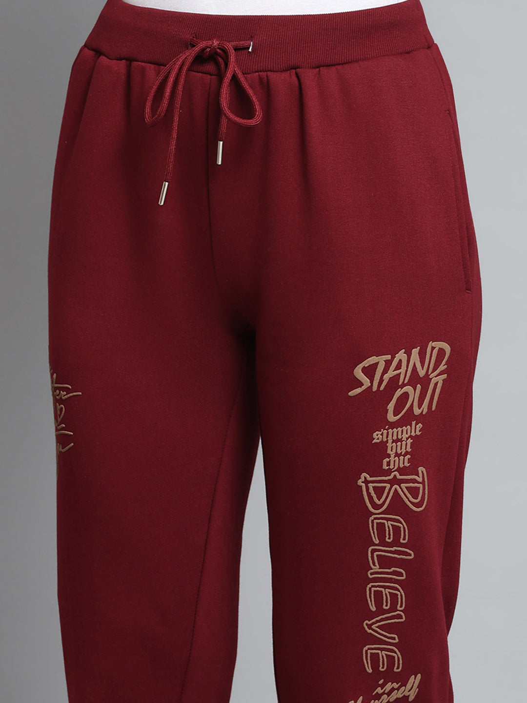 Women Maroon Printed Regular Fit Winter Lower