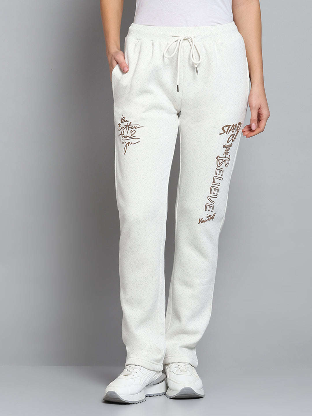 Women Off White Printed Regular Fit Winter Lower