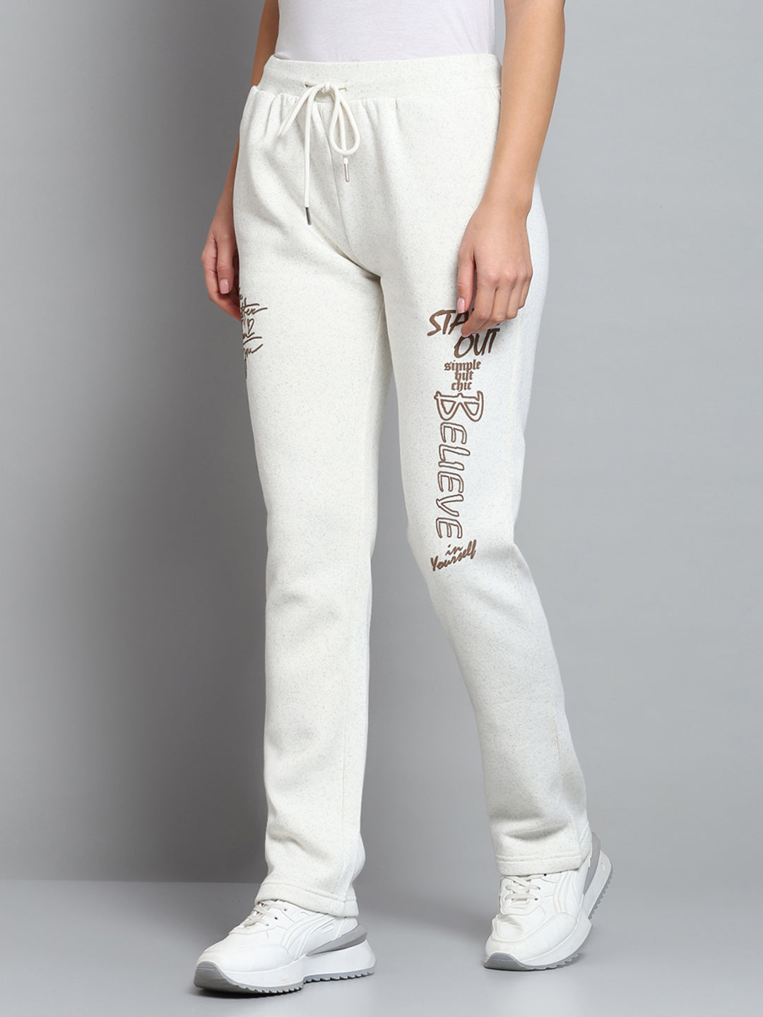 Women Off White Printed Regular Fit Winter Lower