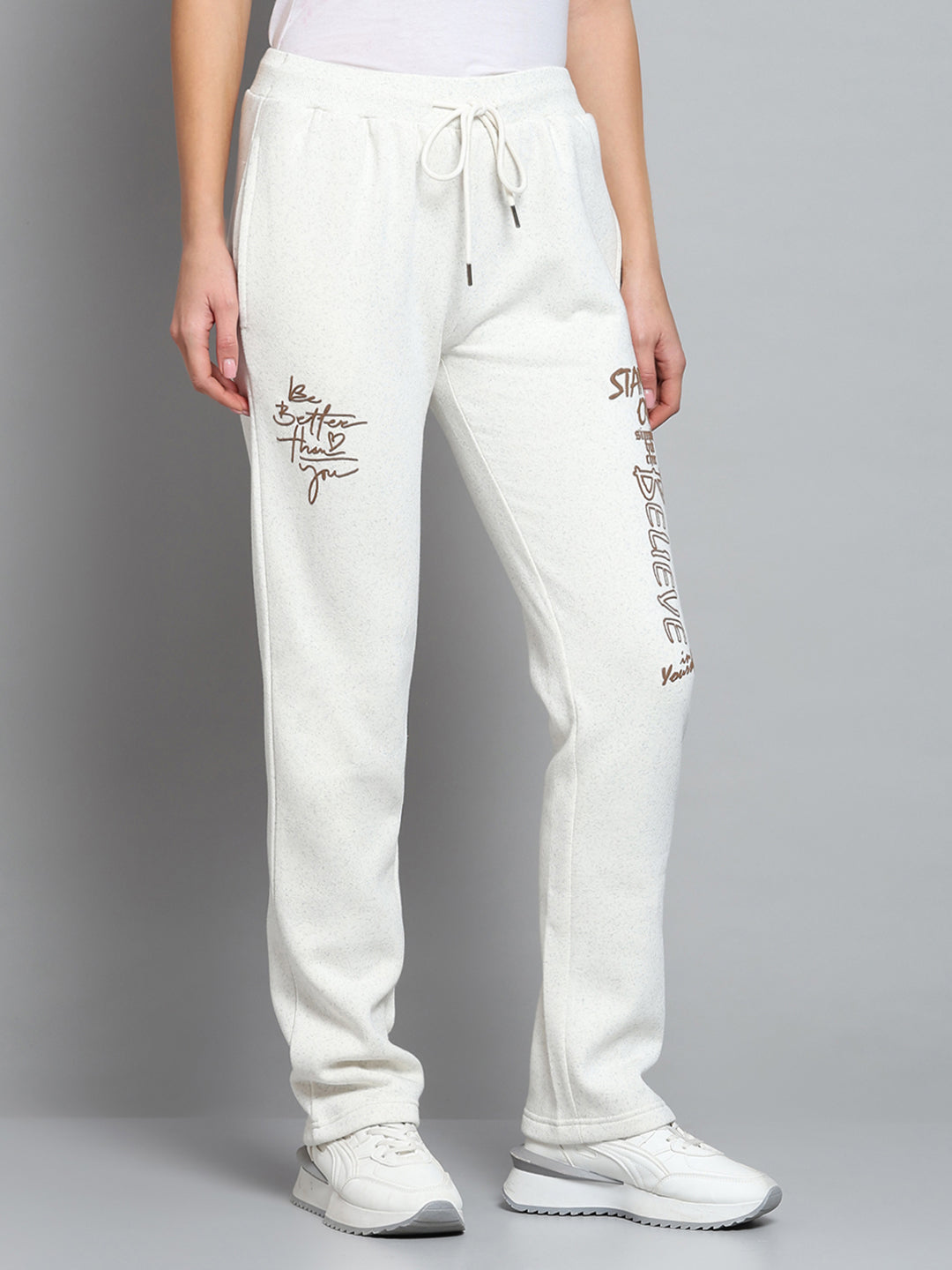 Women Off White Printed Regular Fit Winter Lower