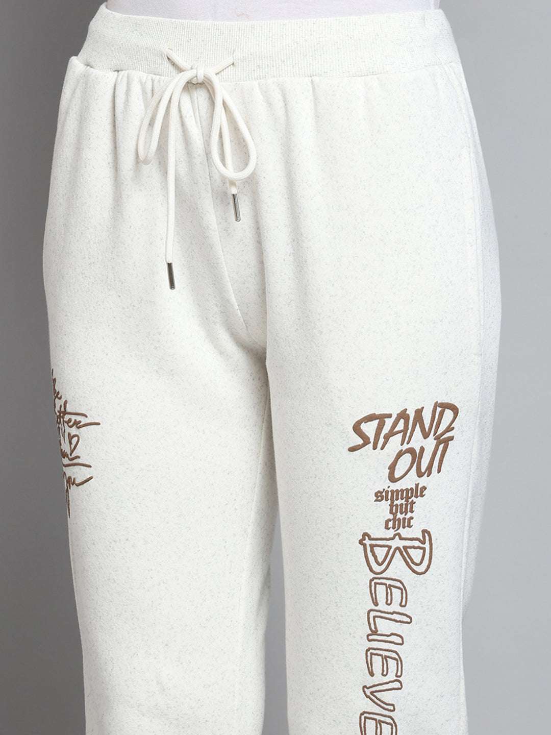 Women Off White Printed Regular Fit Winter Lower