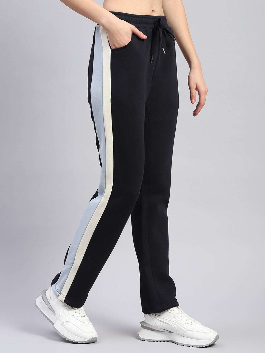 Women Navy Blue Solid Regular Fit Lower