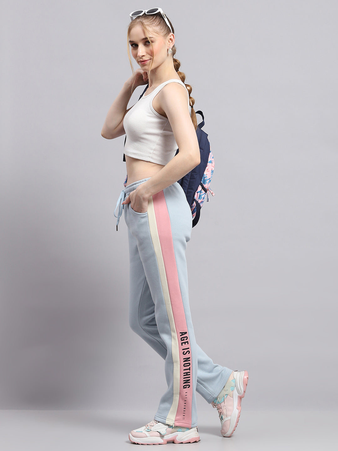 Women Sky Blue Printed Regular Fit Winter Lower