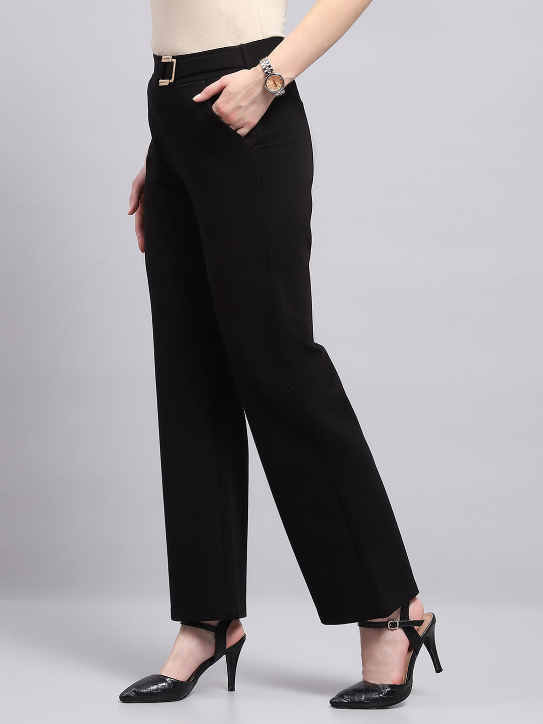 Women Black Solid Regular Fit Jegging