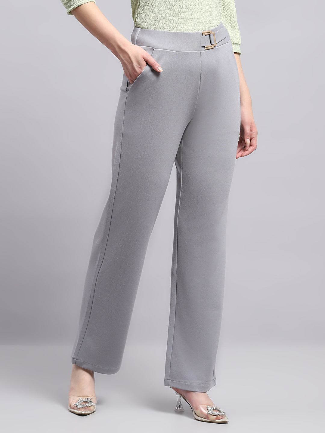 Women Grey Solid Regular Fit Jegging