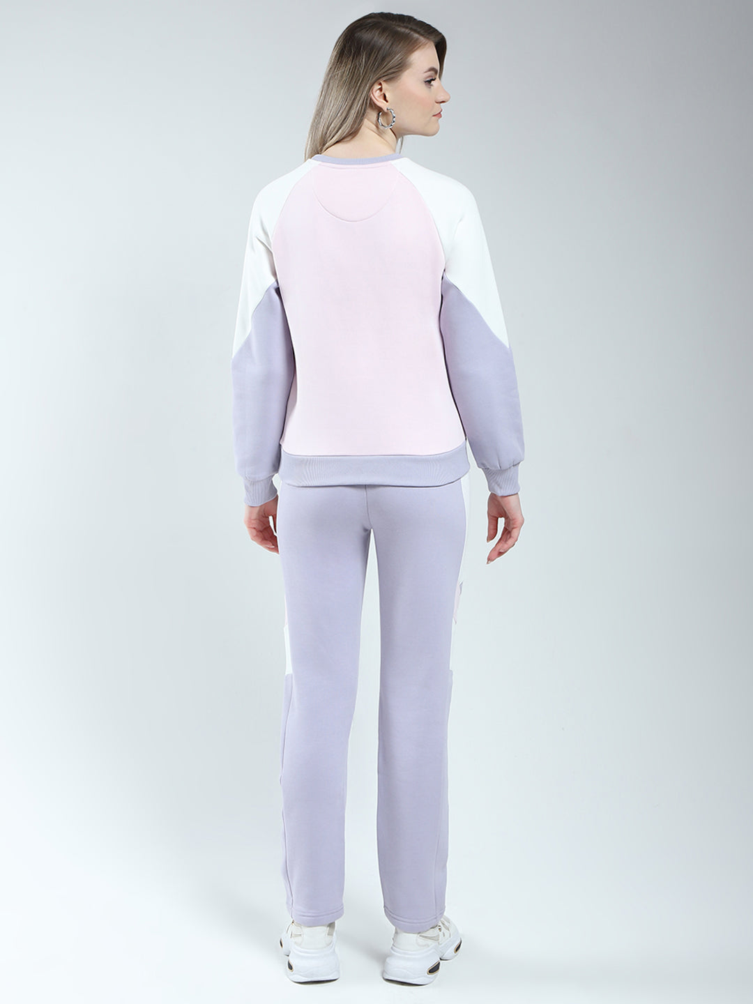 Women Purple Printed Round Neck Full Sleeve Winter Tracksuit