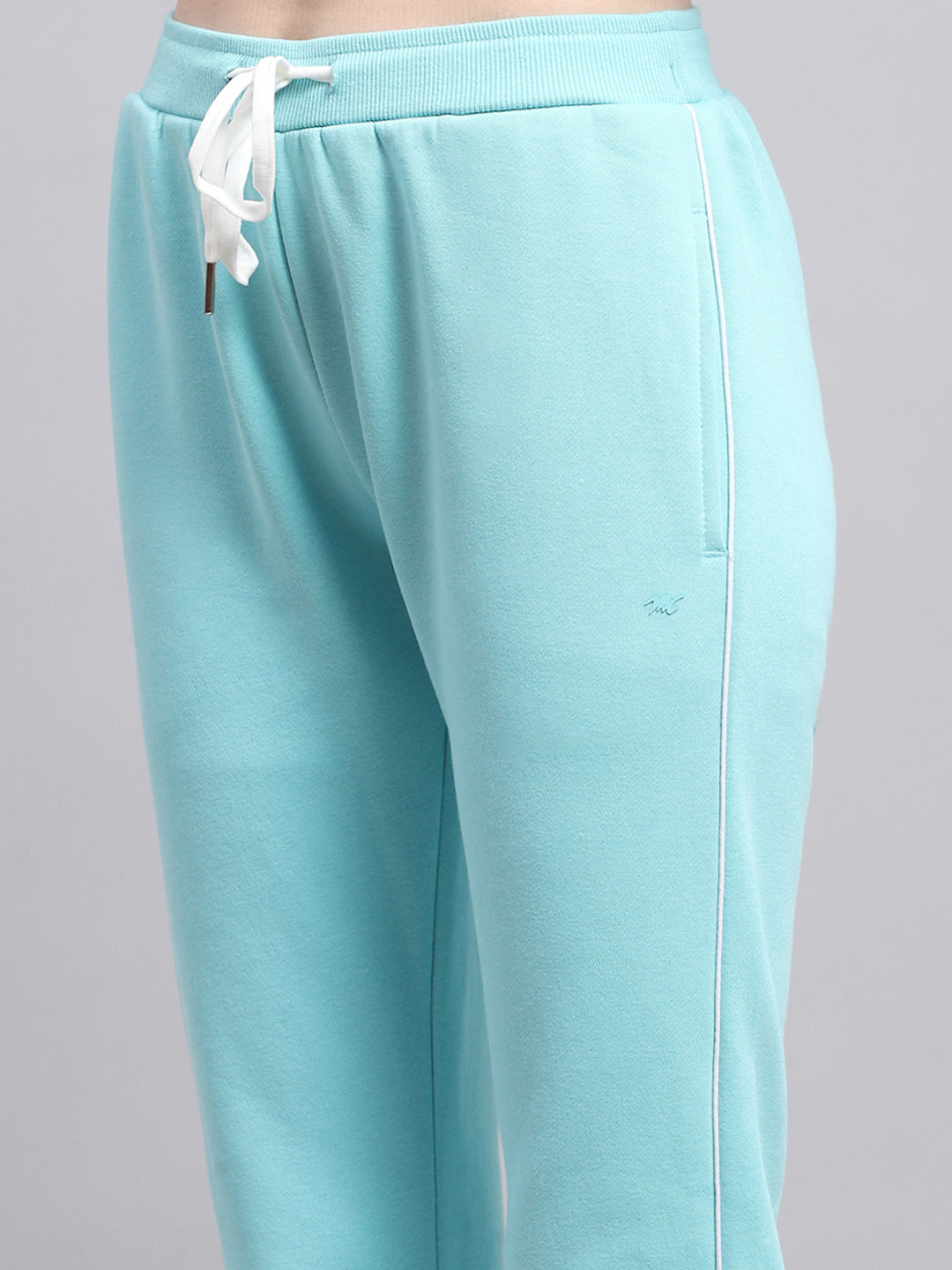 Women Sky Blue Printed Hooded Full Sleeve Tracksuit
