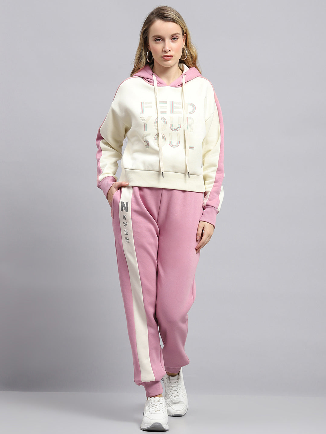 Buy Women Pink Printed Hooded Full Sleeve Tracksuit Online in