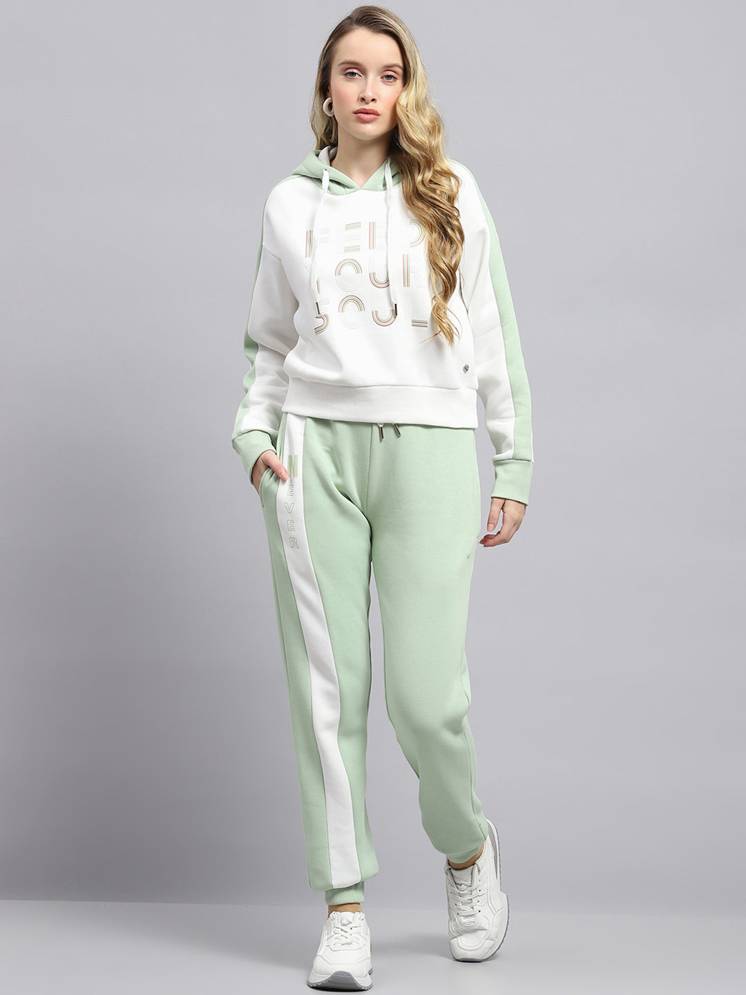 Women's Green Checked High-Neck Tracksuit