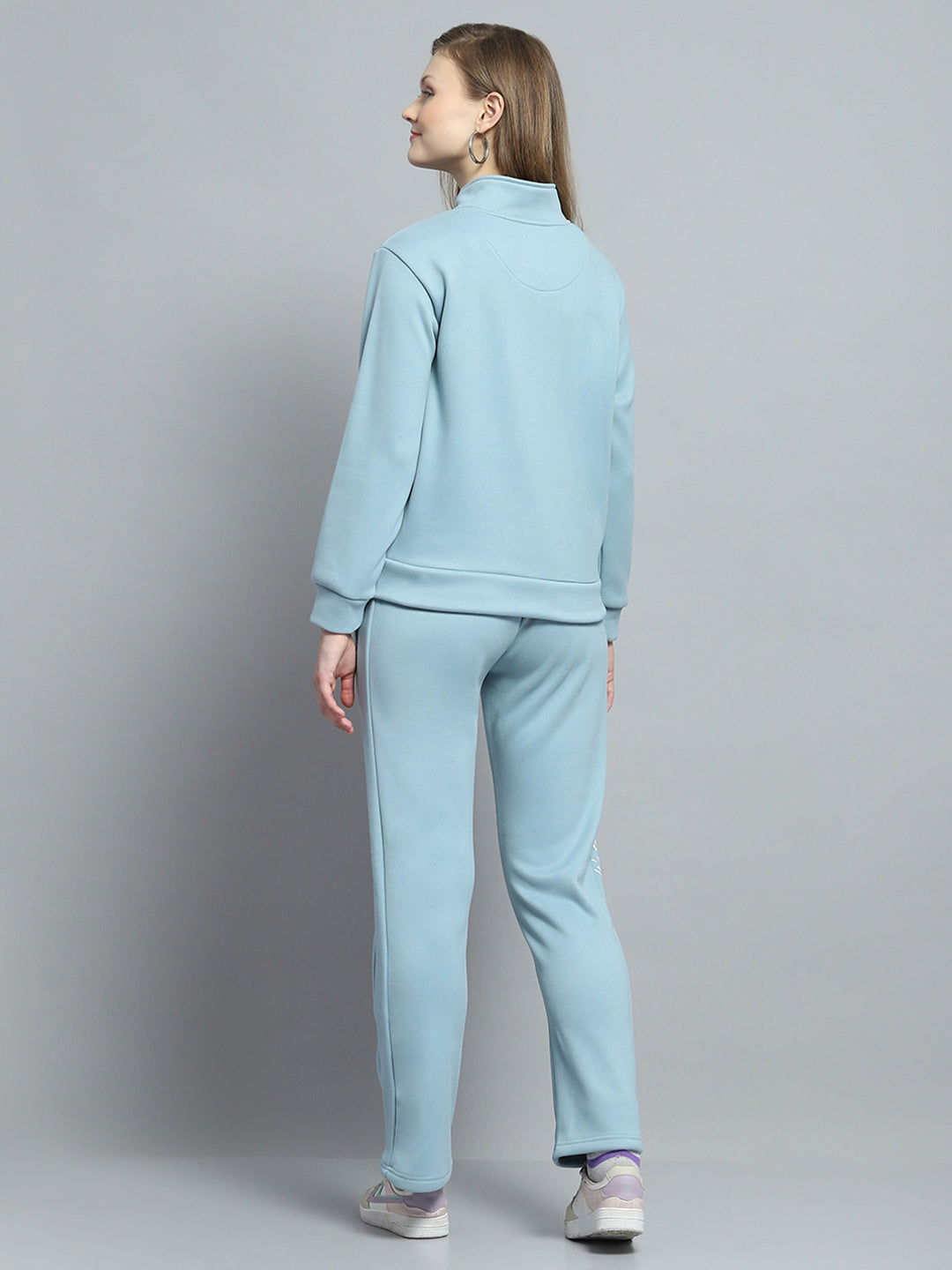 Women Blue Printed Mock Neck Full Sleeve Tracksuit