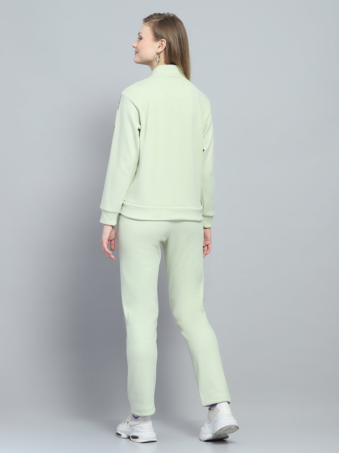 Women Green Printed Mock Neck Full Sleeve Tracksuit