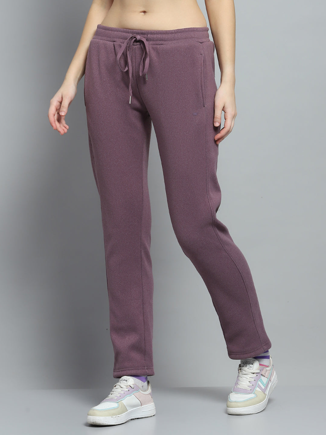 Women Purple Printed Mock Neck Full Sleeve Tracksuit