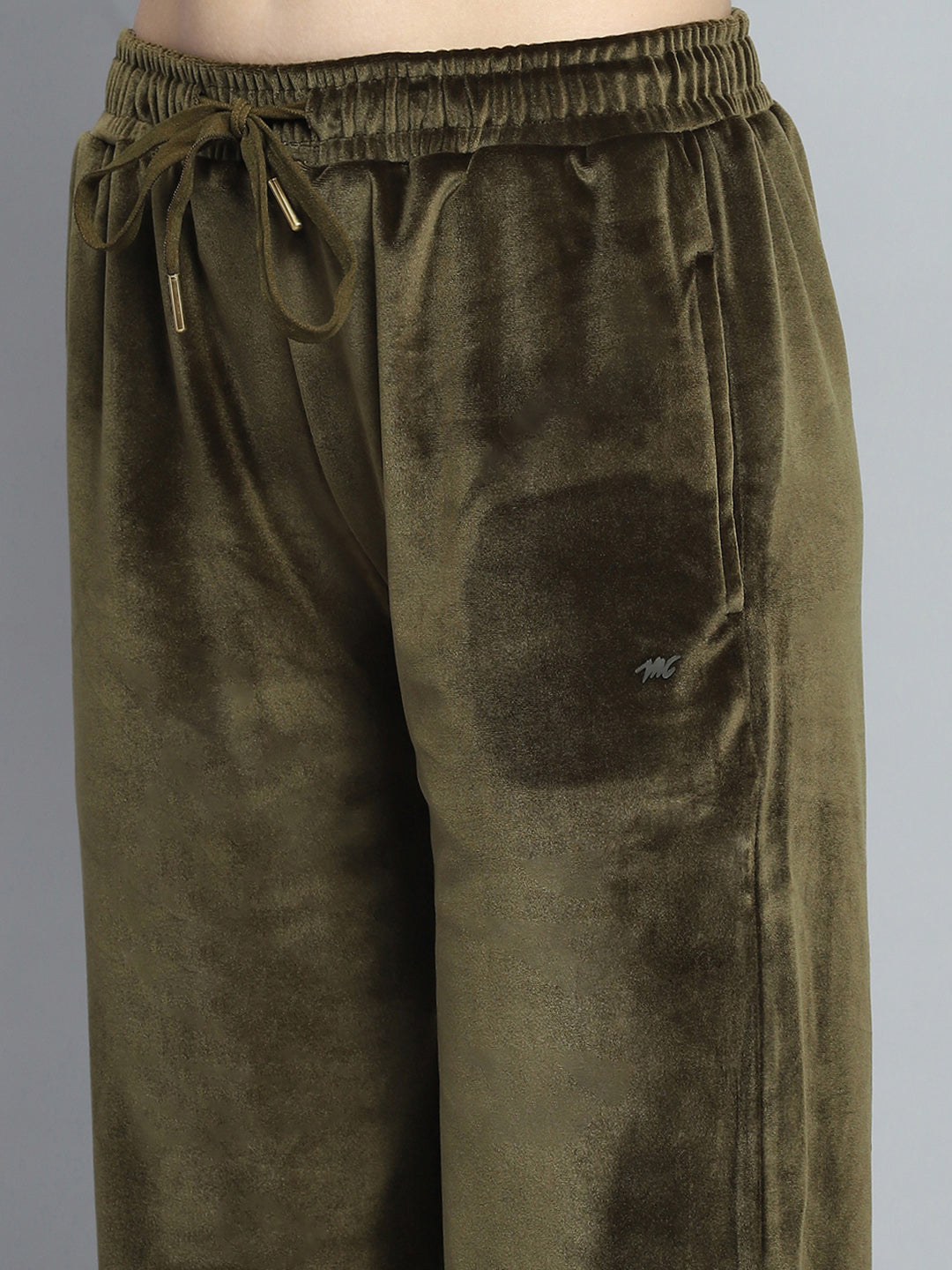 Women Olive Printed Mock Neck Full Sleeve Cords Set
