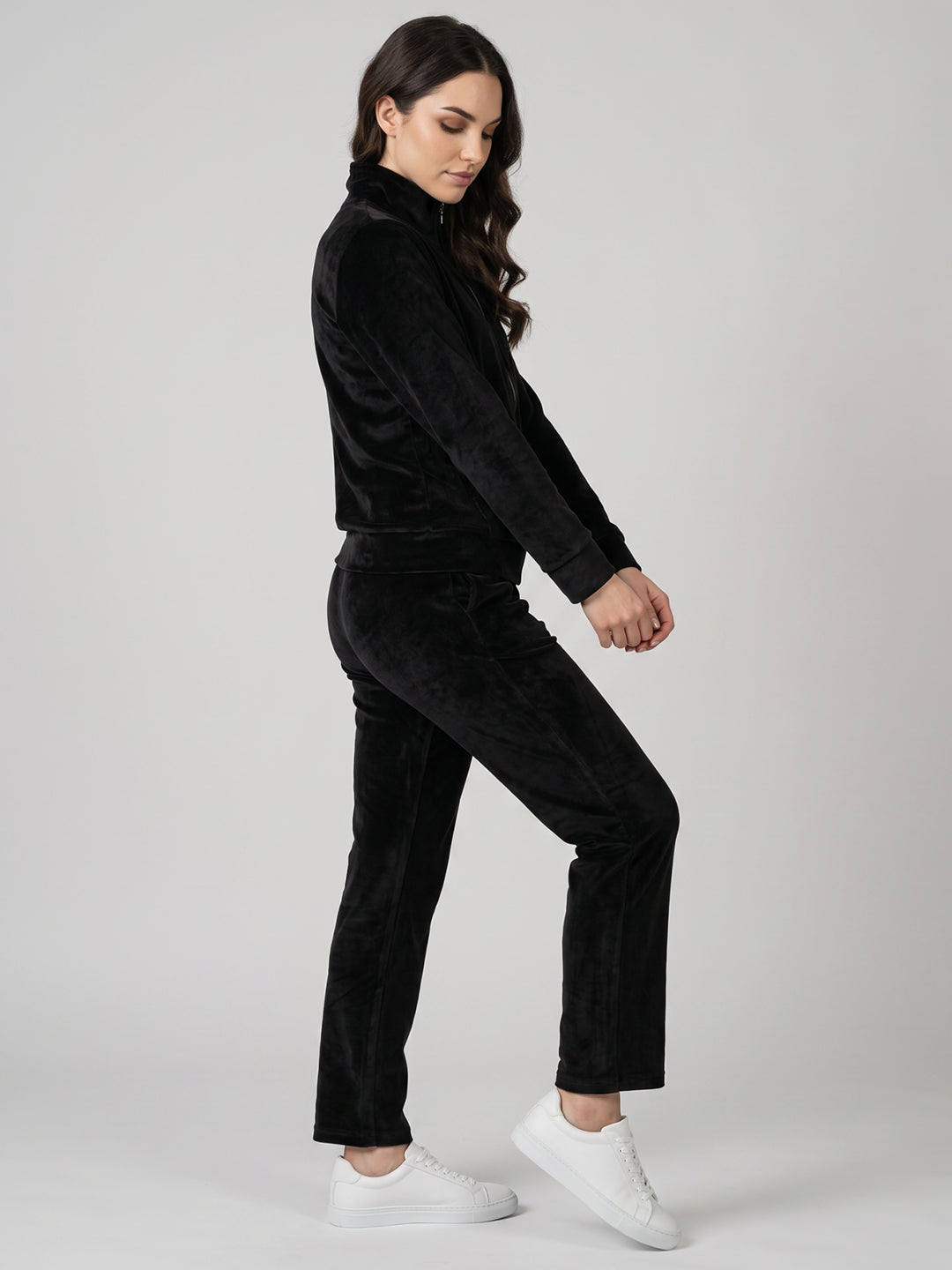 Women Black Solid Turtle Neck Full Sleeve Cords Set