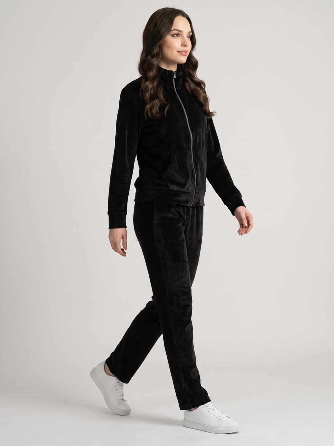 Women Black Solid Turtle Neck Full Sleeve Cords Set
