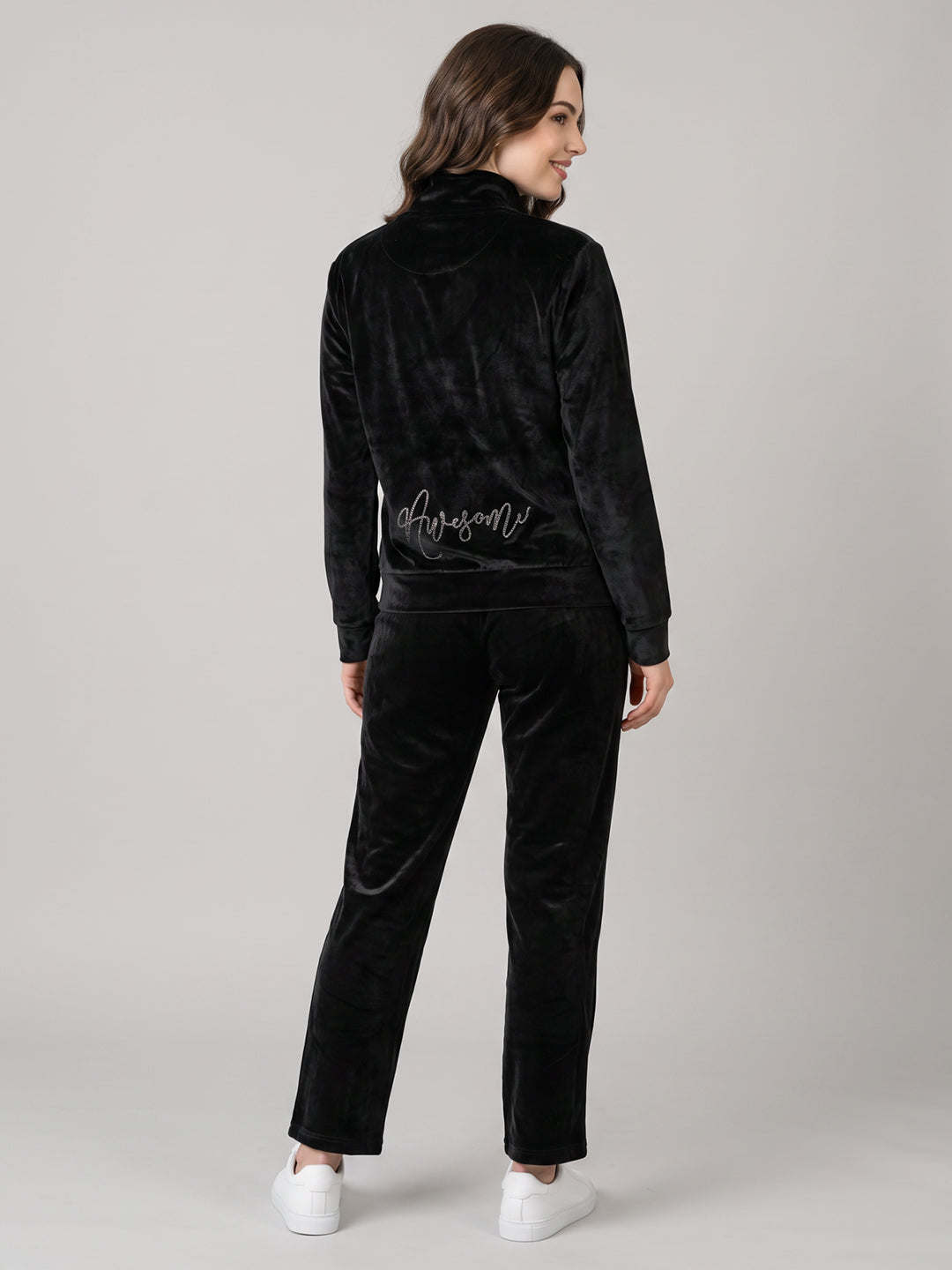 Women Black Solid Turtle Neck Full Sleeve Cords Set