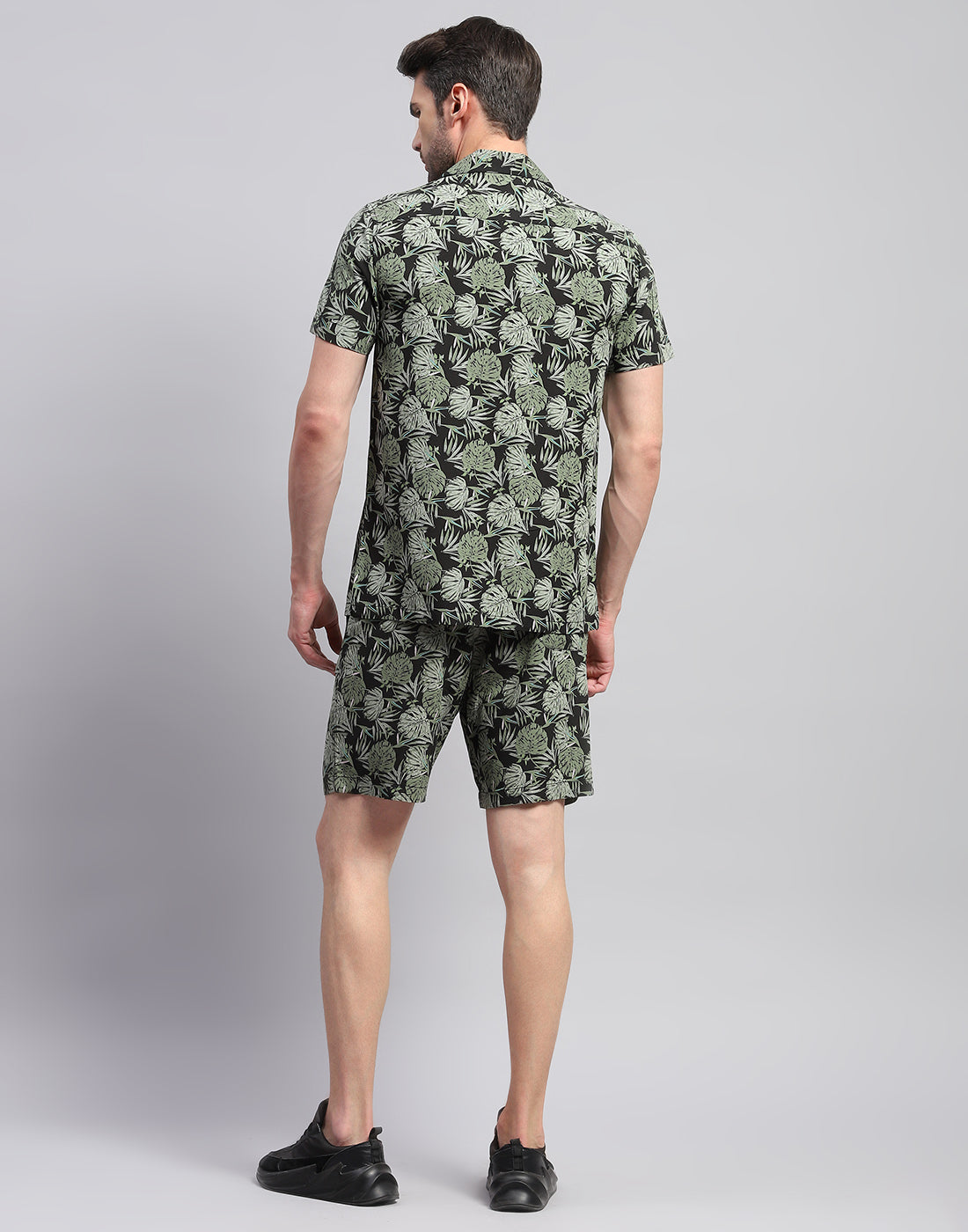 Men Green Printed Collar Neck Half Sleeve Cords Set