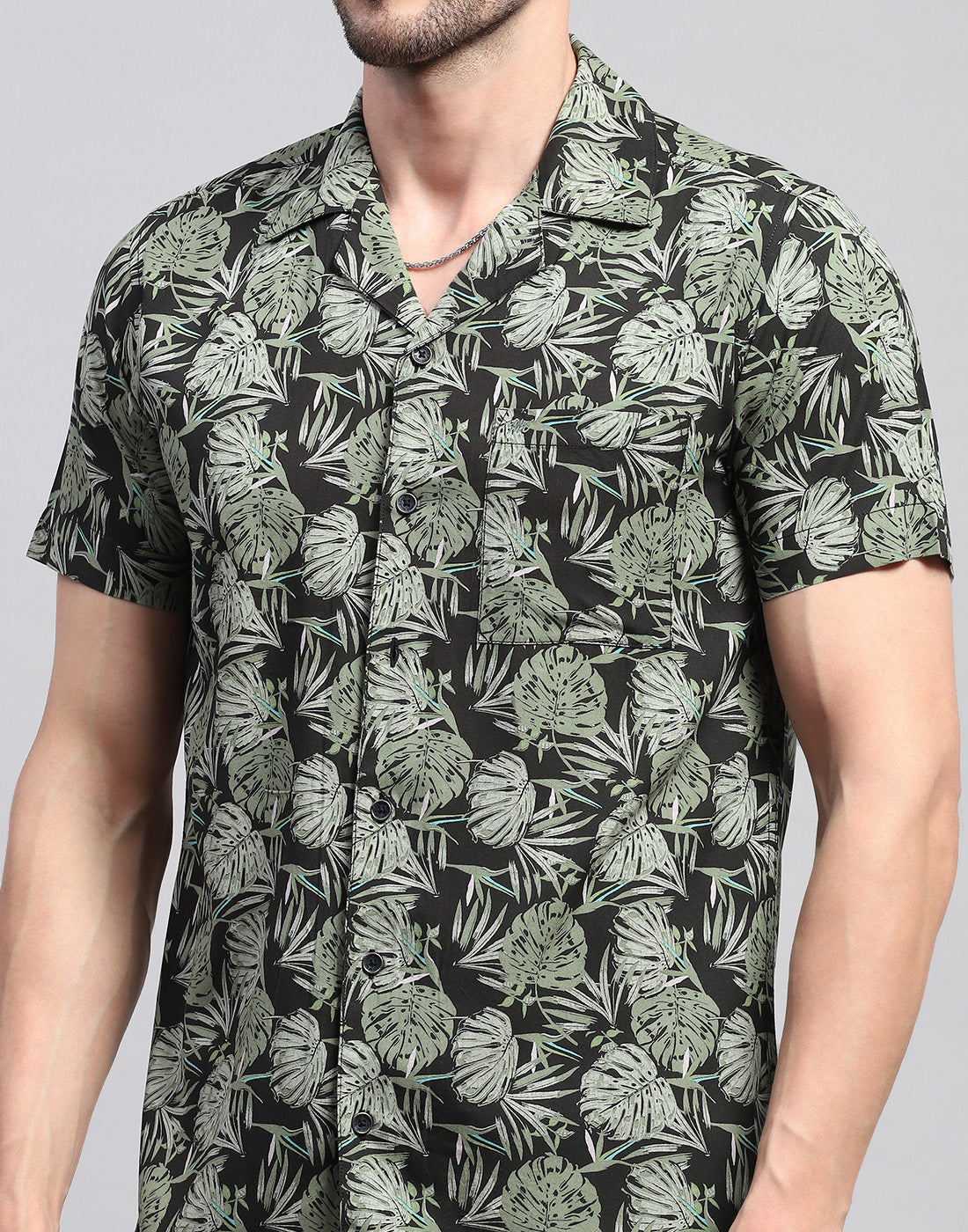 Men Green Printed Collar Neck Half Sleeve Cords Set
